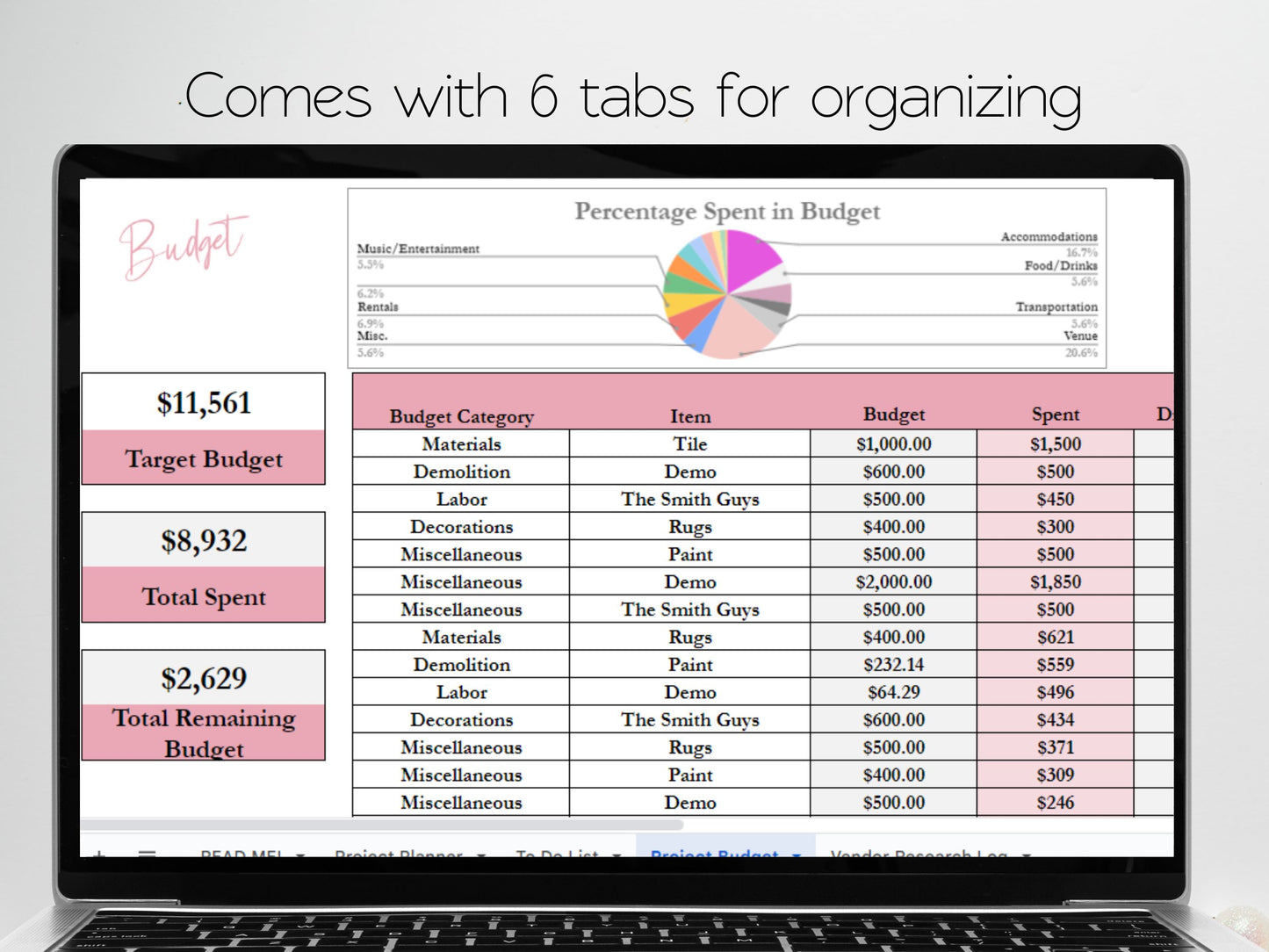 Home Renovation Planner Spreadsheet Bundle for Google Sheets and Excel Spreadsheets