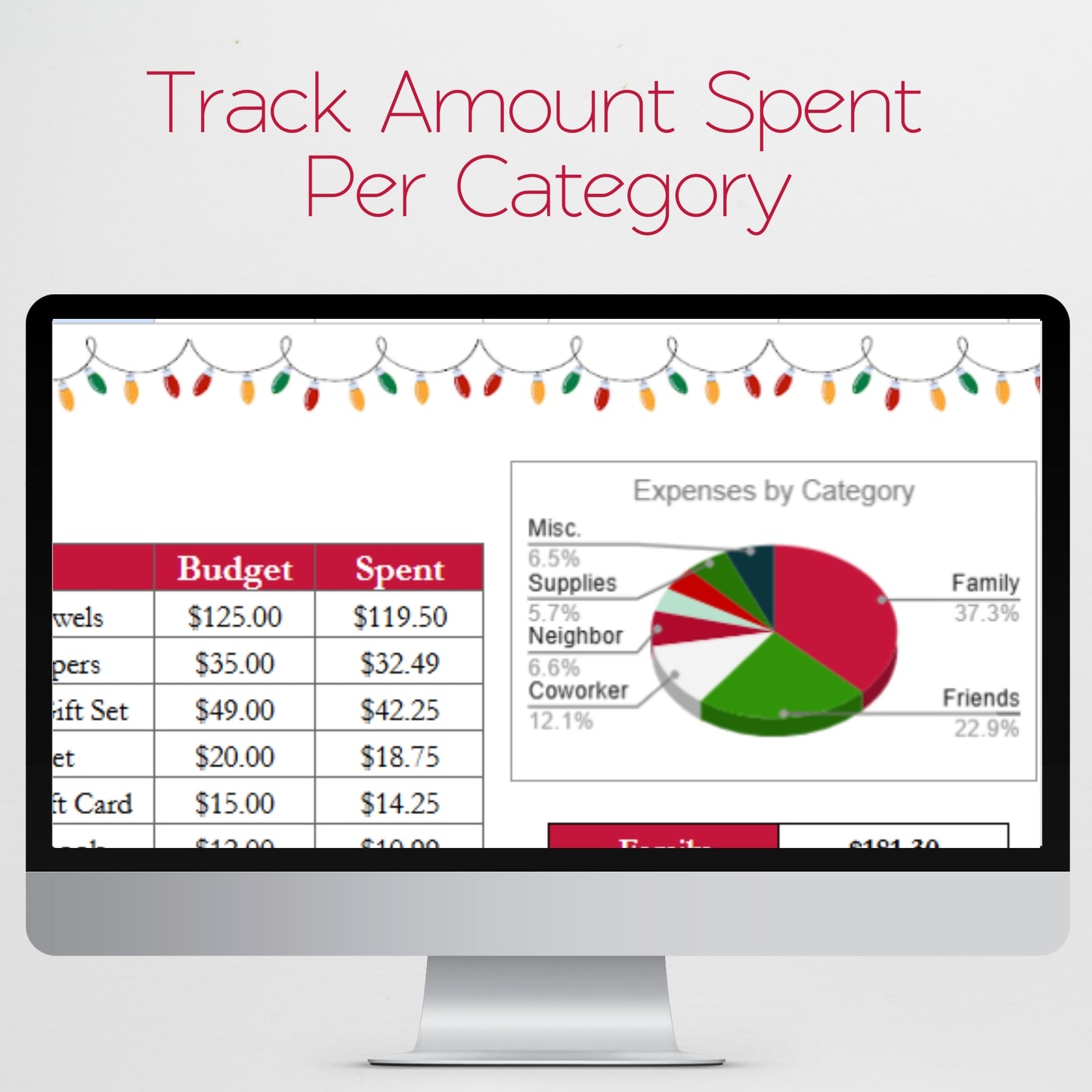 Christmas Budget Spreadsheet Template, Excel Spreadsheet and Google Sheet