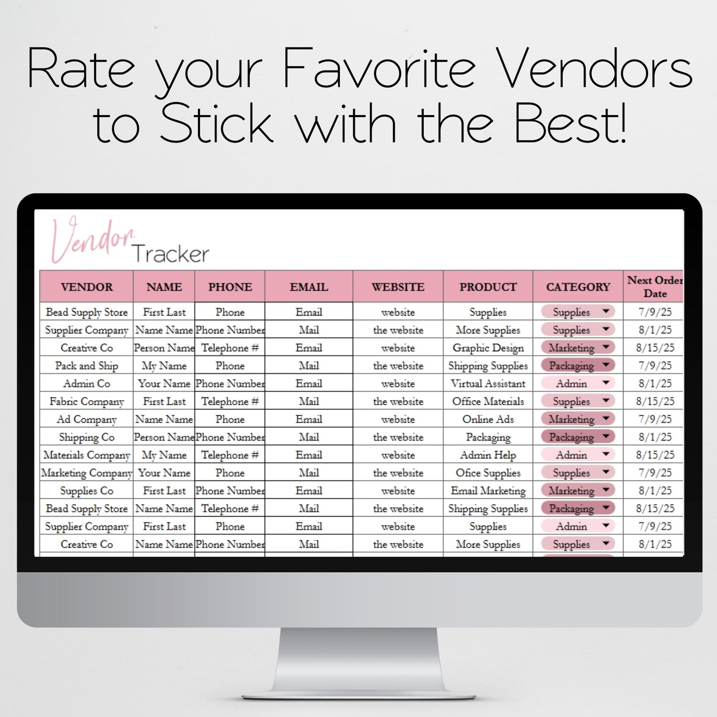 Vendor Tracker Template Google Sheets and Excel Spreadsheet