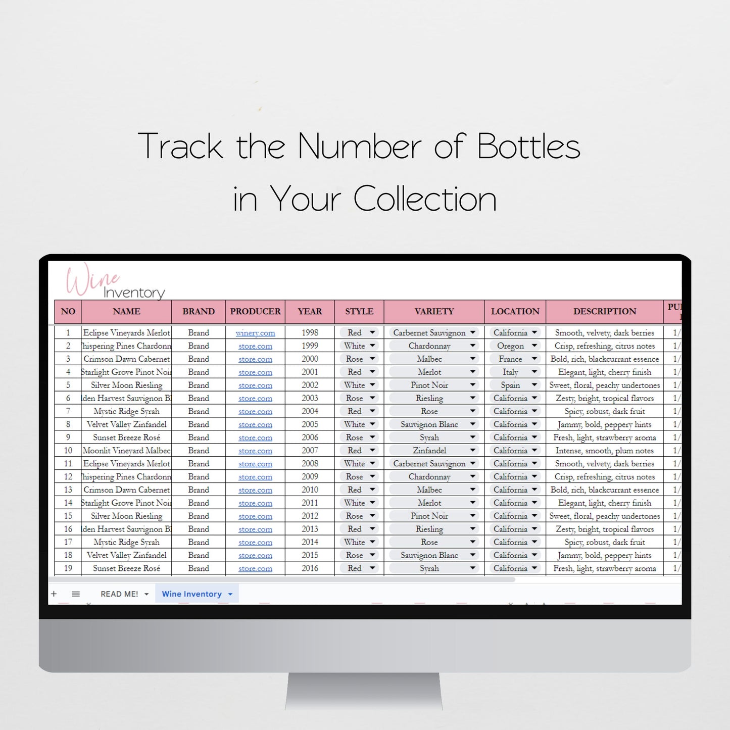 Wine Inventory Tracker Google Sheet