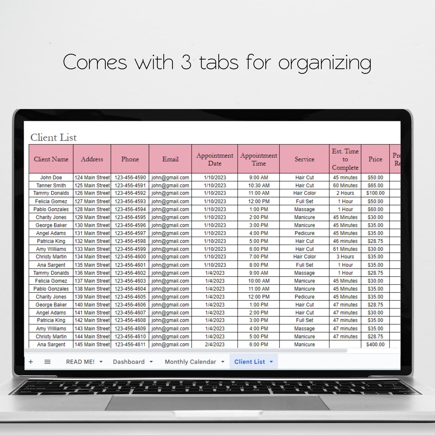 Salon Appointment Calendar Google Sheet Excel Spreadsheet