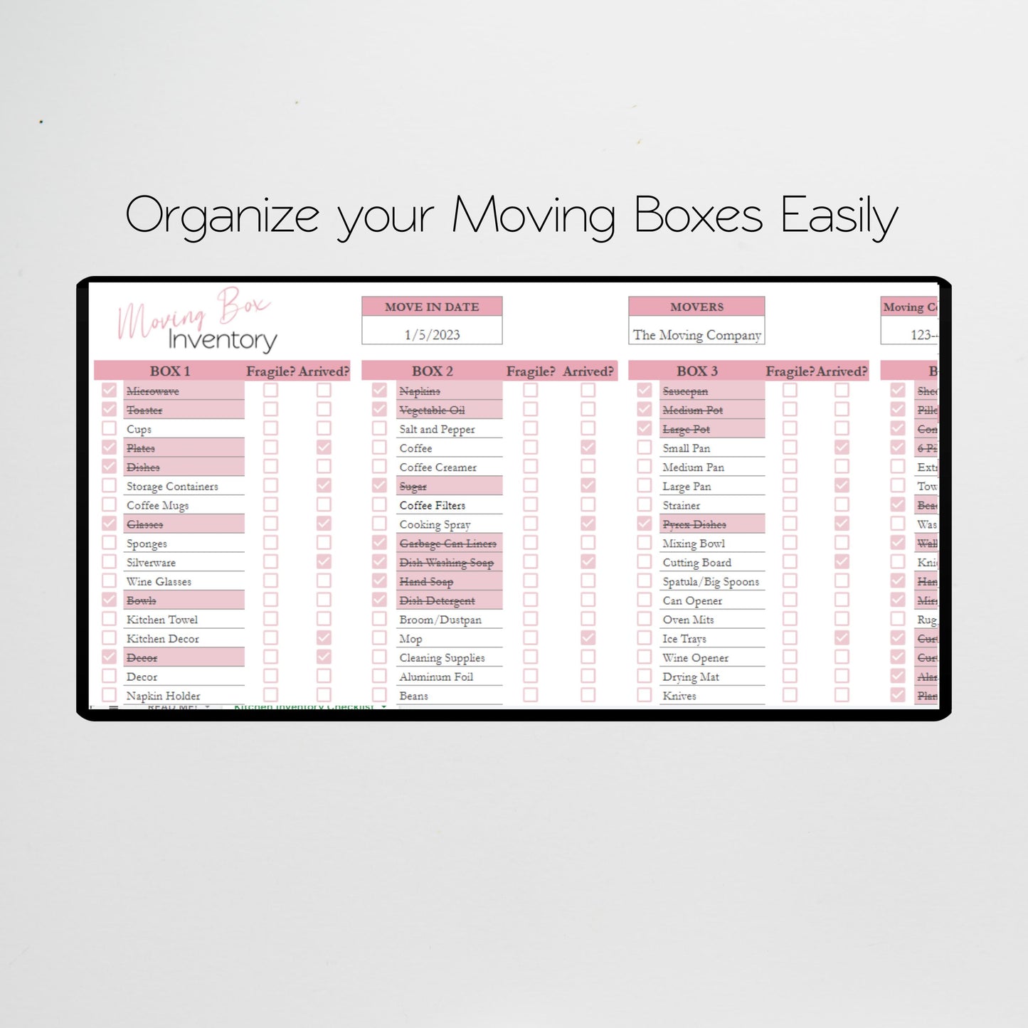 Moving Box Inventory Google Sheet and Excel Spreadsheet