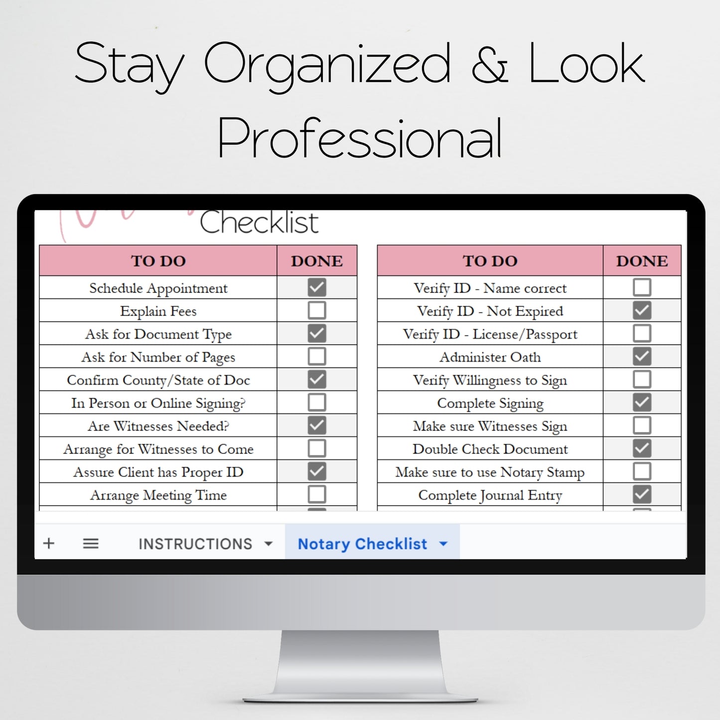 Notary Checklist Template for Google Sheets and Excel Spreadsheet
