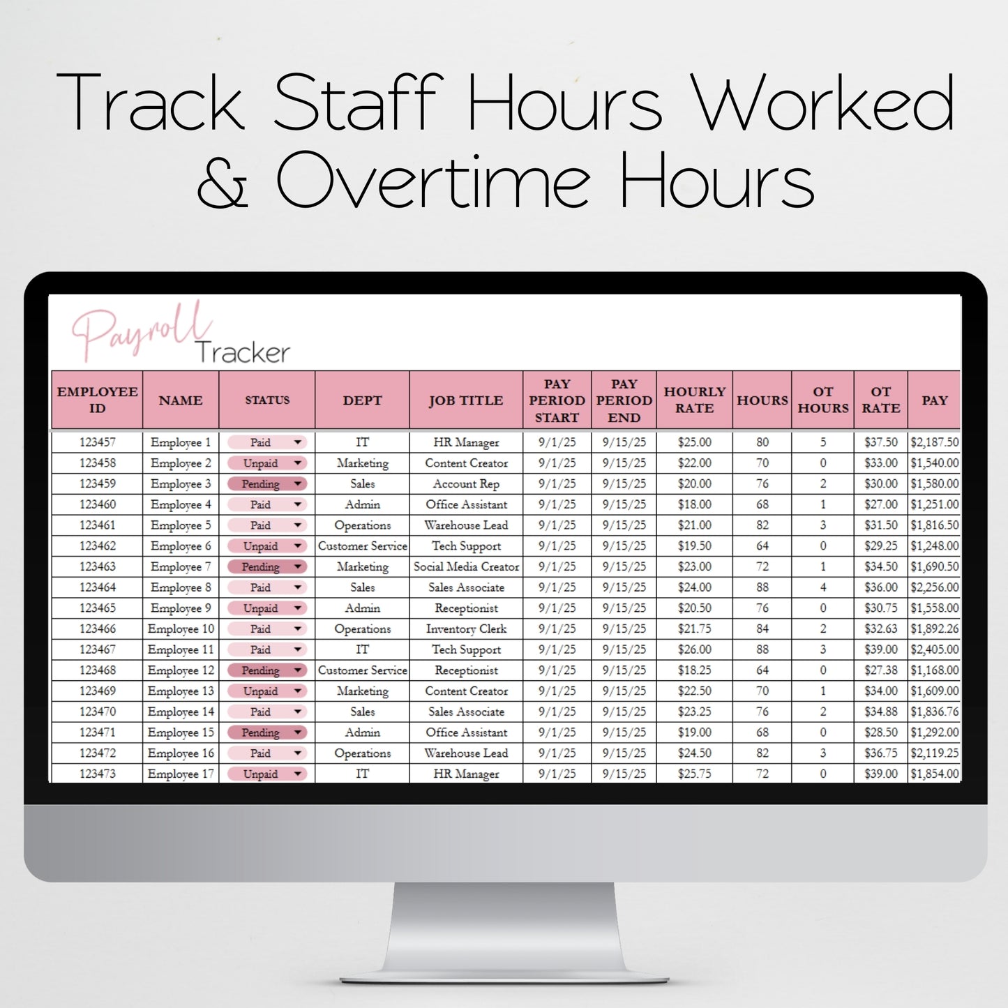 Payroll Tracker Template Google Sheets and Excel Spreadsheet