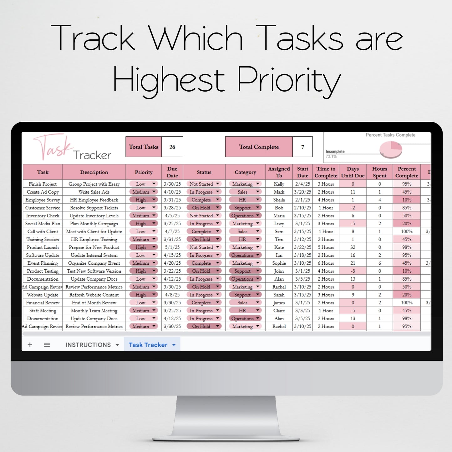 Task Tracker Template Google Sheets and Excel Spreadsheet