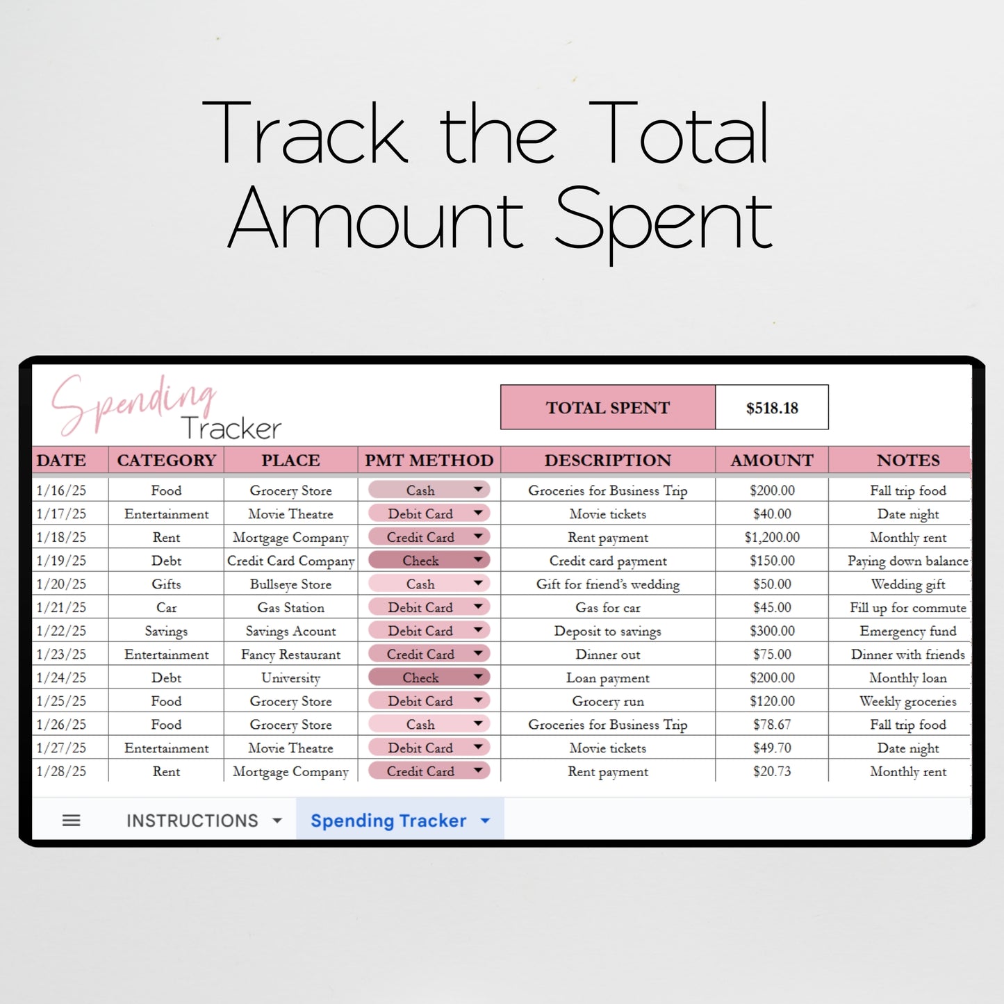Spending Tracker Google Sheets Template and Excel Spreadsheet