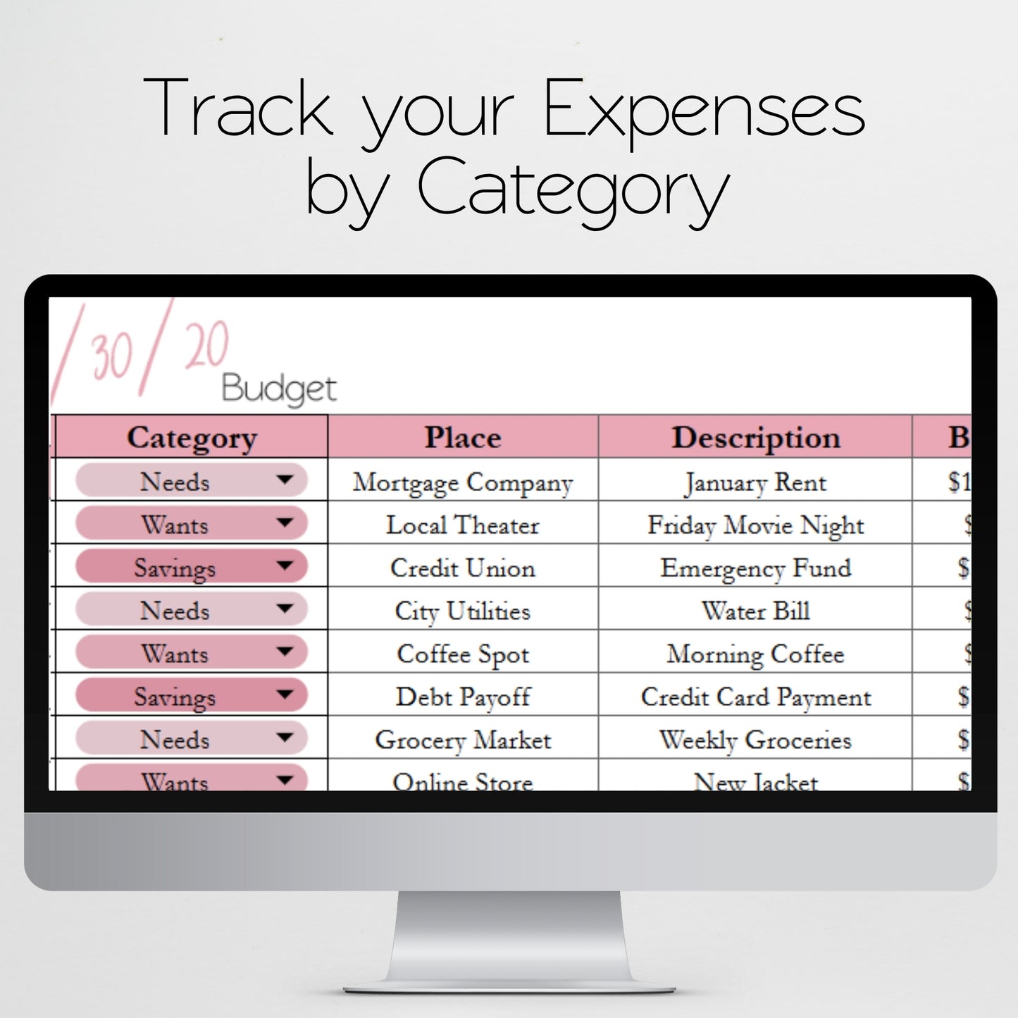 50 30 20 Budget Spreadsheet Template Google Sheets and Excel Spreadsheet