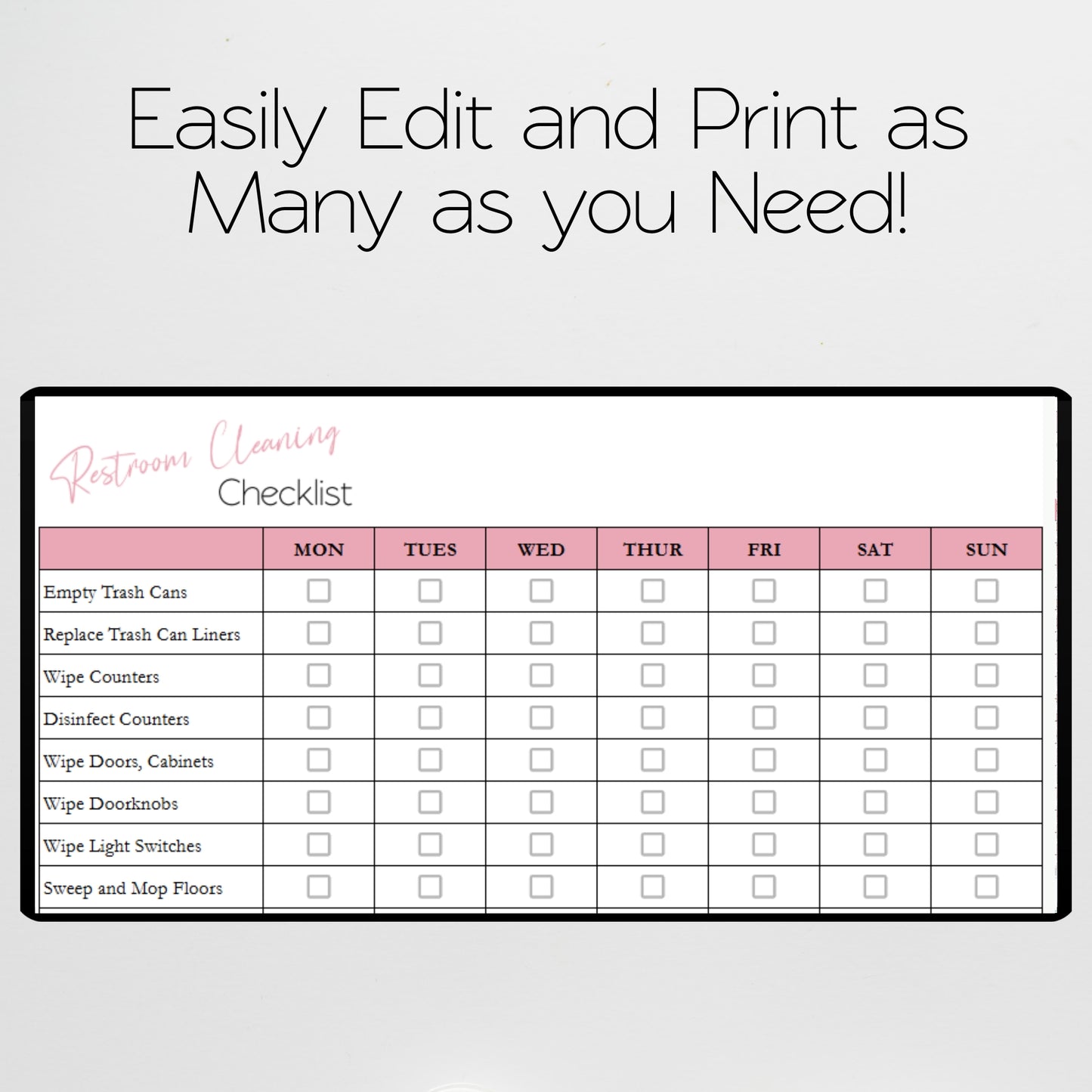 Bathroom Cleaning Checklist Google Sheets and Excel Spreadsheet
