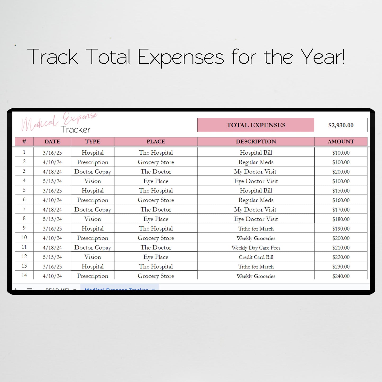 Medical expense Tracker Excel Spreadsheet Google Sheet