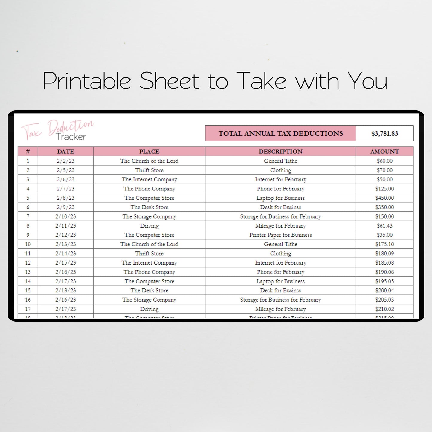 Tax Deduction Google Sheet and Excel Spreadsheet