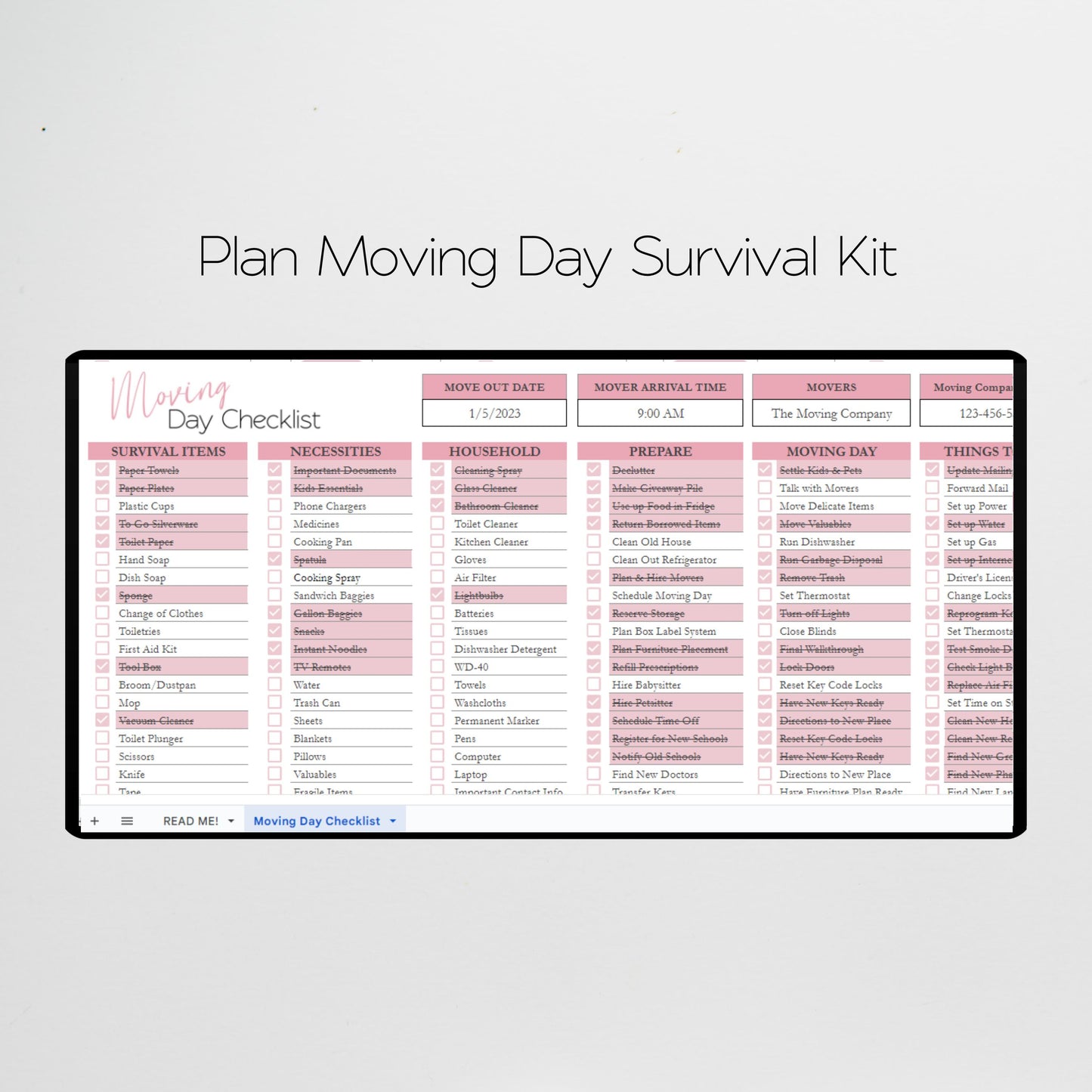 Moving Day Checklist Google Sheet and Excel Spreadsheet