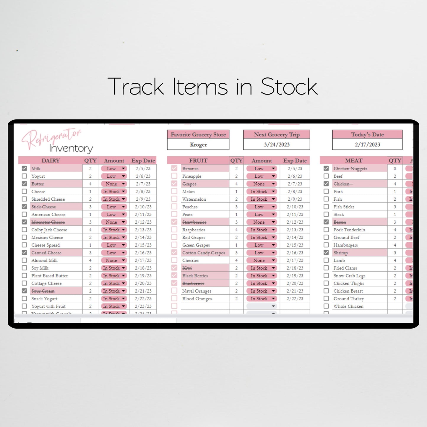 Refrigerator Inventory Google Sheet and Excel Spreadsheet