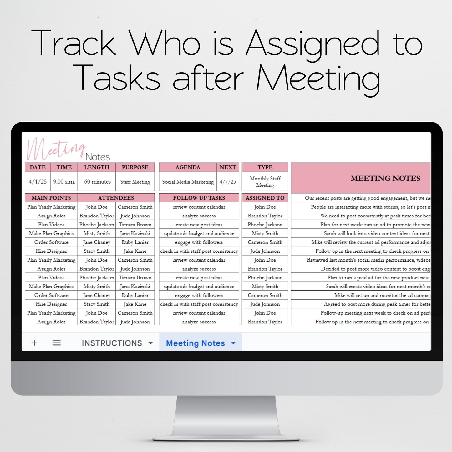 Meeting Notes Template Google Sheets and Excel Spreadsheet