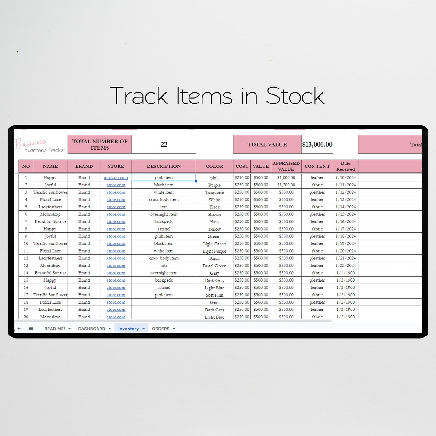 Business Inventory Tracker Google Sheets