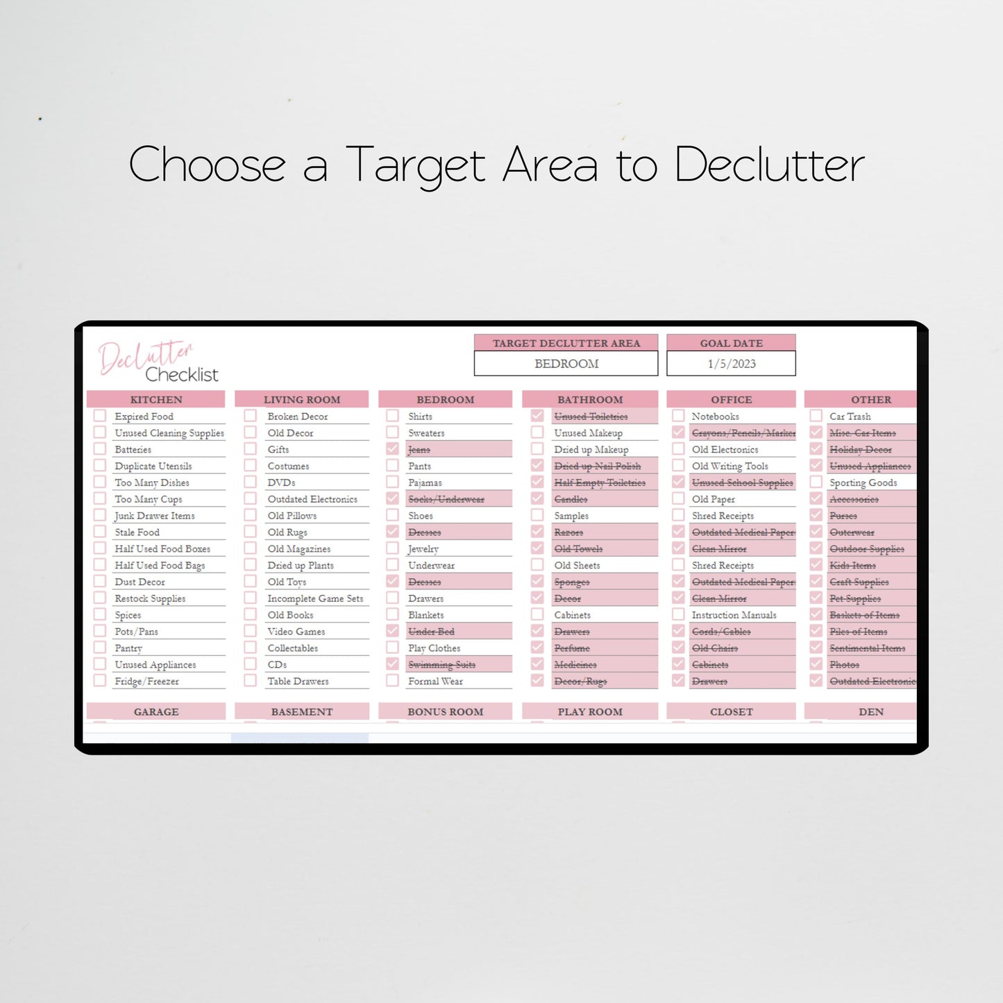 Declutter Checklist Google Sheet