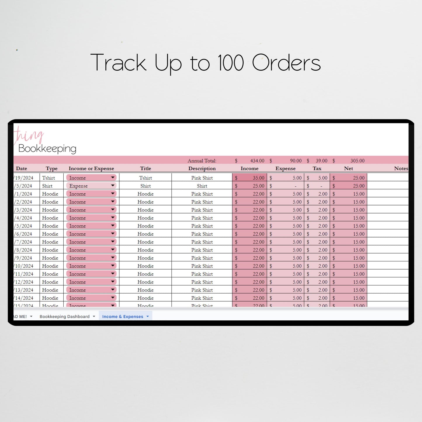 Clothing Bookkeeping Template Google Sheets Excel Spreadsheet