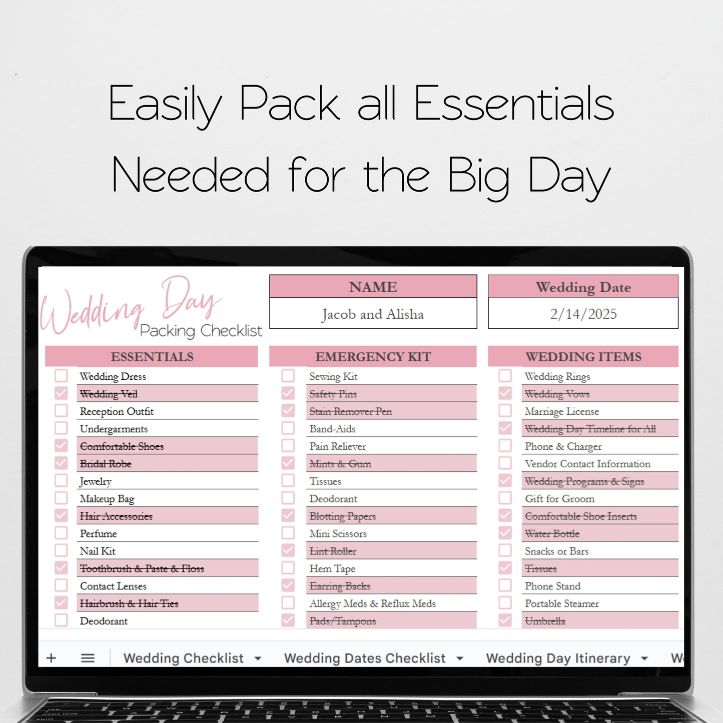 Wedding Checklist Template Google Sheets and Excel Spreadsheet