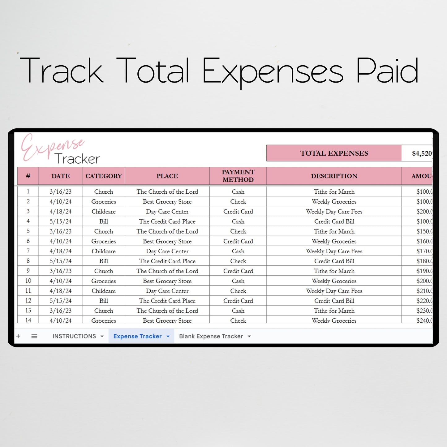 Expense Tracker Google Sheet, Expenses Log Excel Spreadsheet