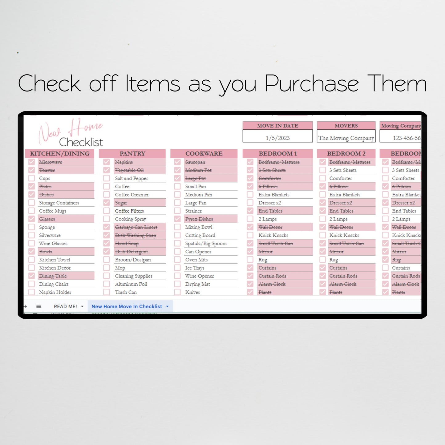 New Home Checklist Google Sheet and Excel Spreadsheet