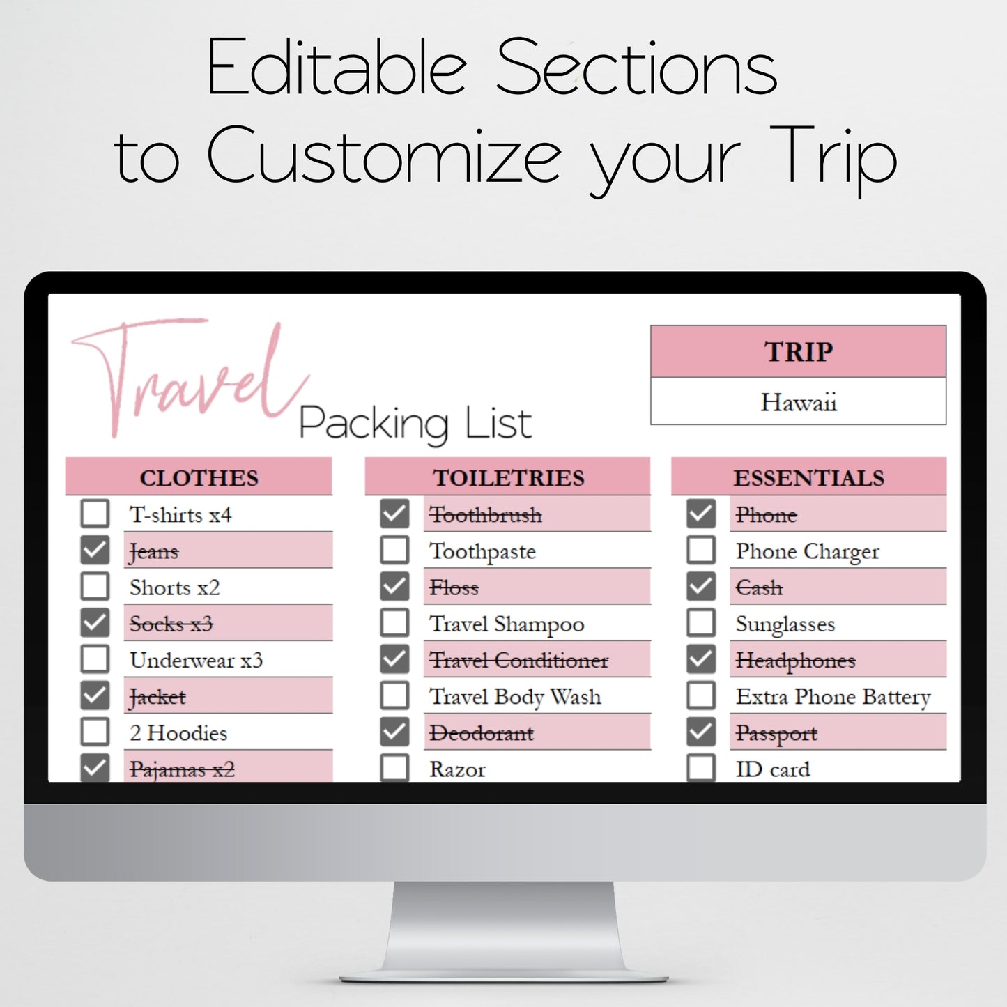 Travel Packing List Template Google Sheets and Excel Spreadsheet