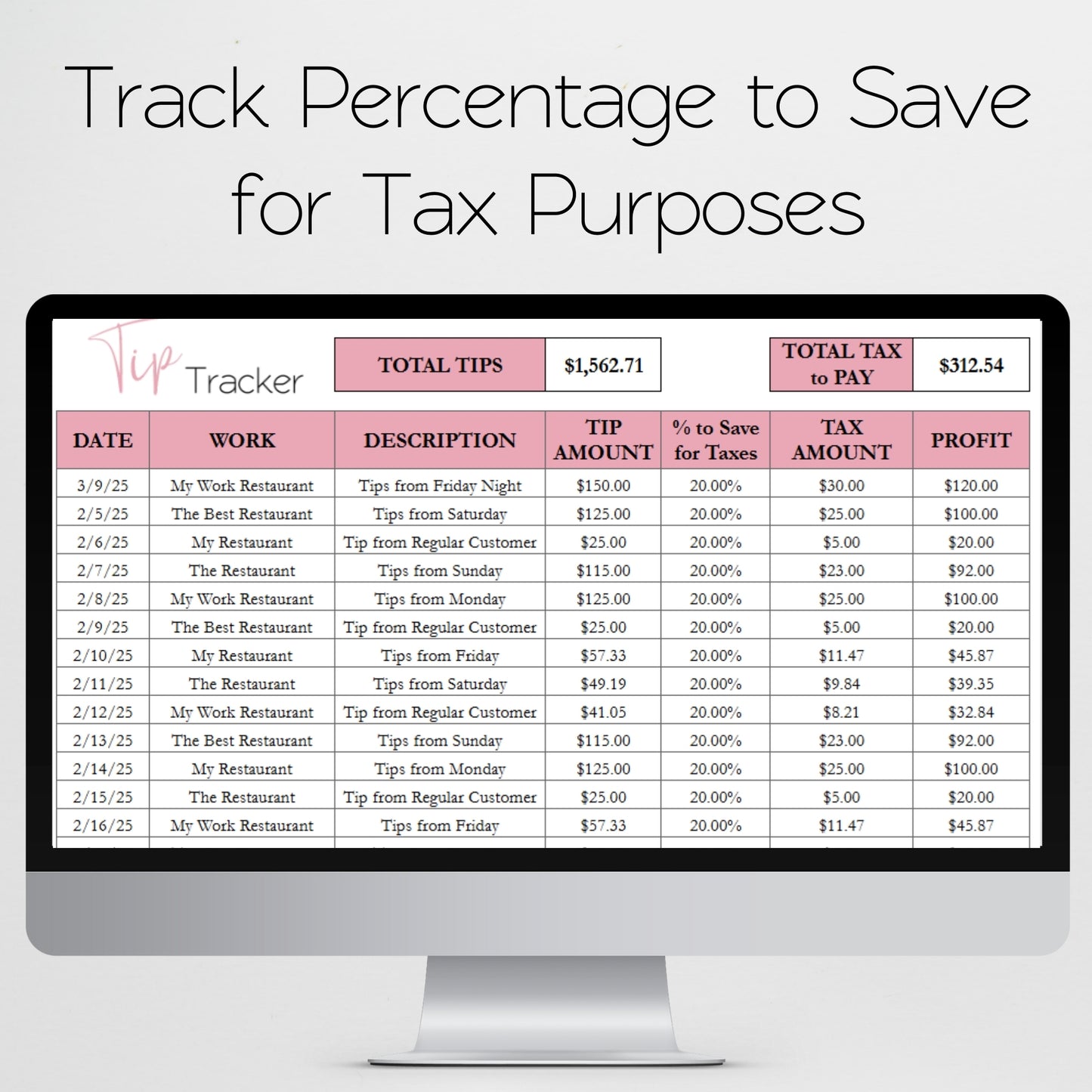 Tip Tracker Google Sheet and Excel Spreadsheet