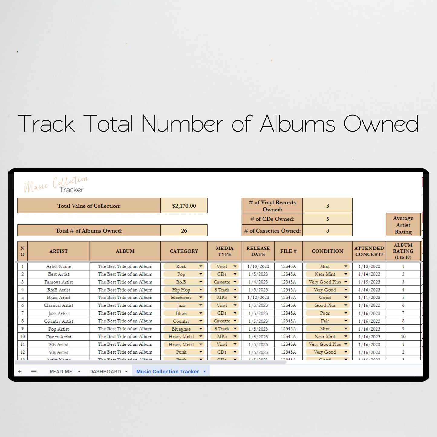 Music Collection Tracker Spreadsheet Google Sheet