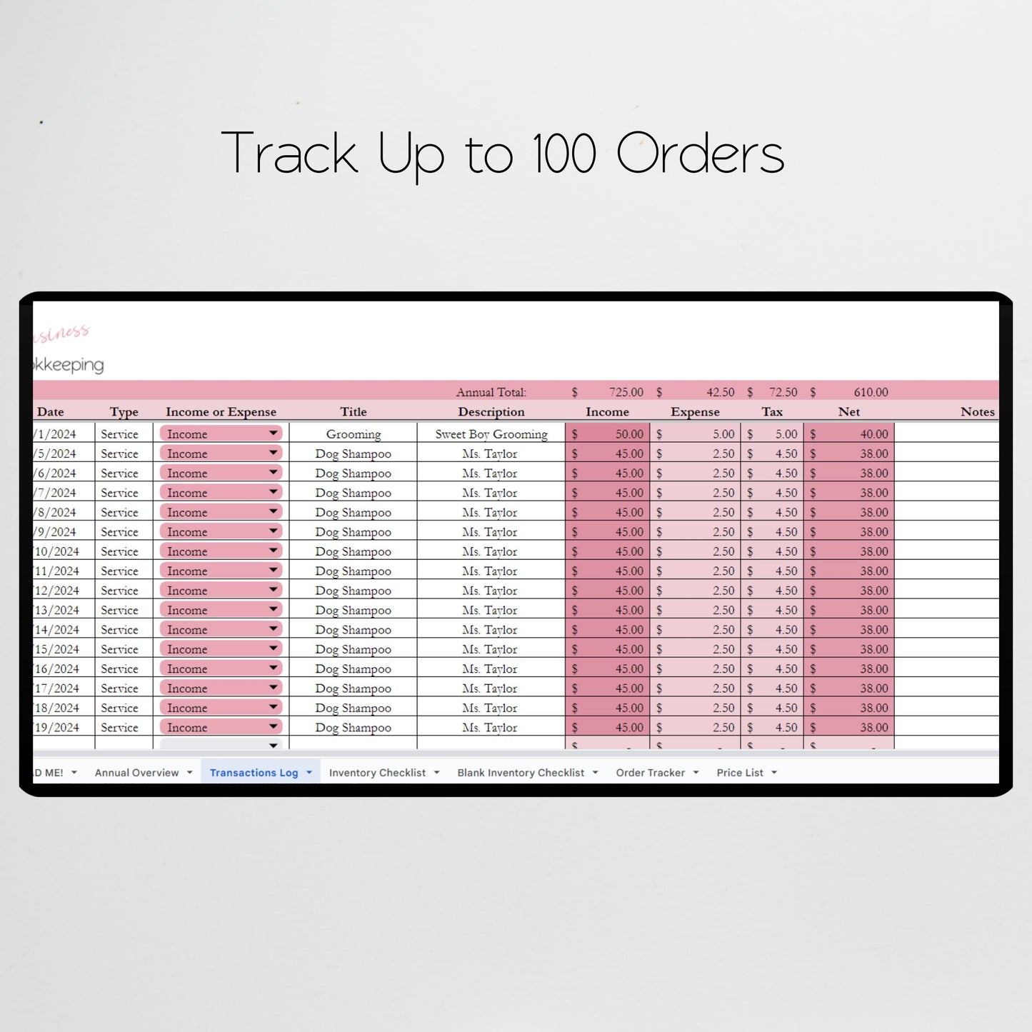Pet Business Bookkeeping Template Google Sheets Excel Spreadsheet