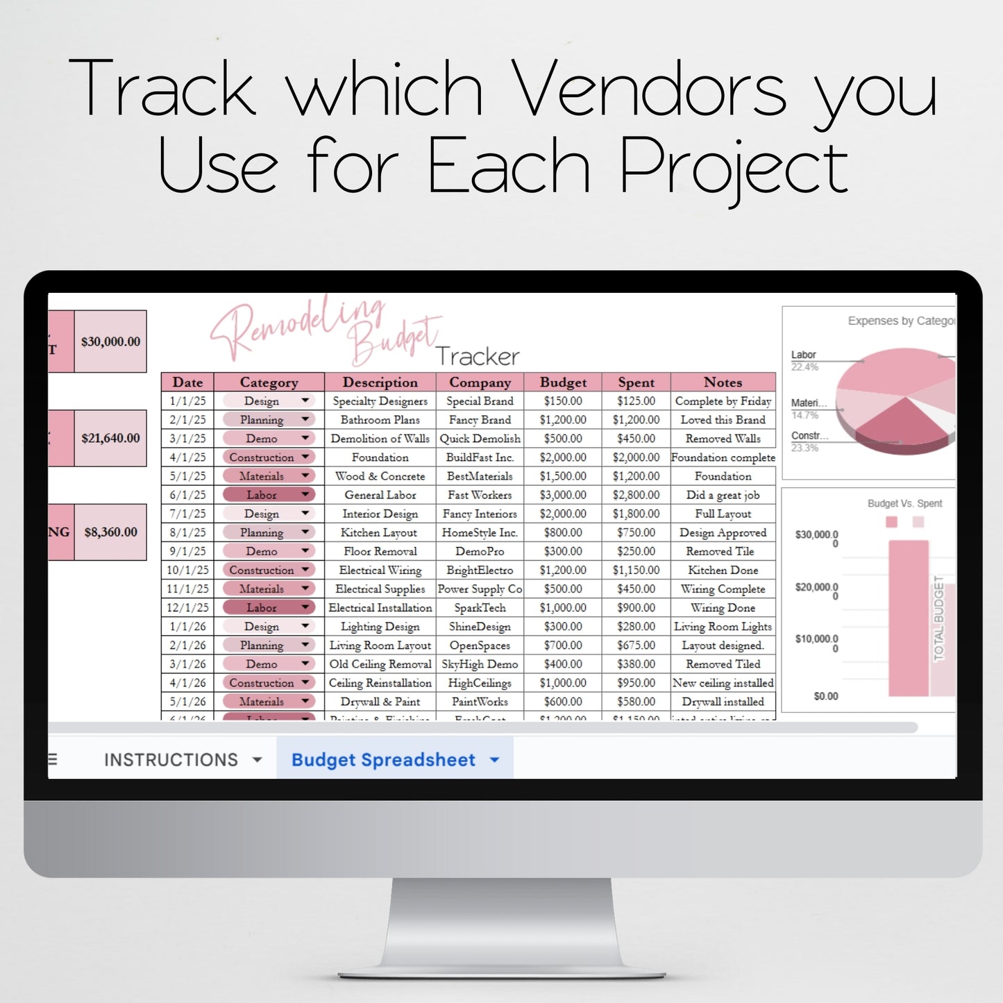Home Renovation Budget Template Google Sheets and Excel Spreadsheet