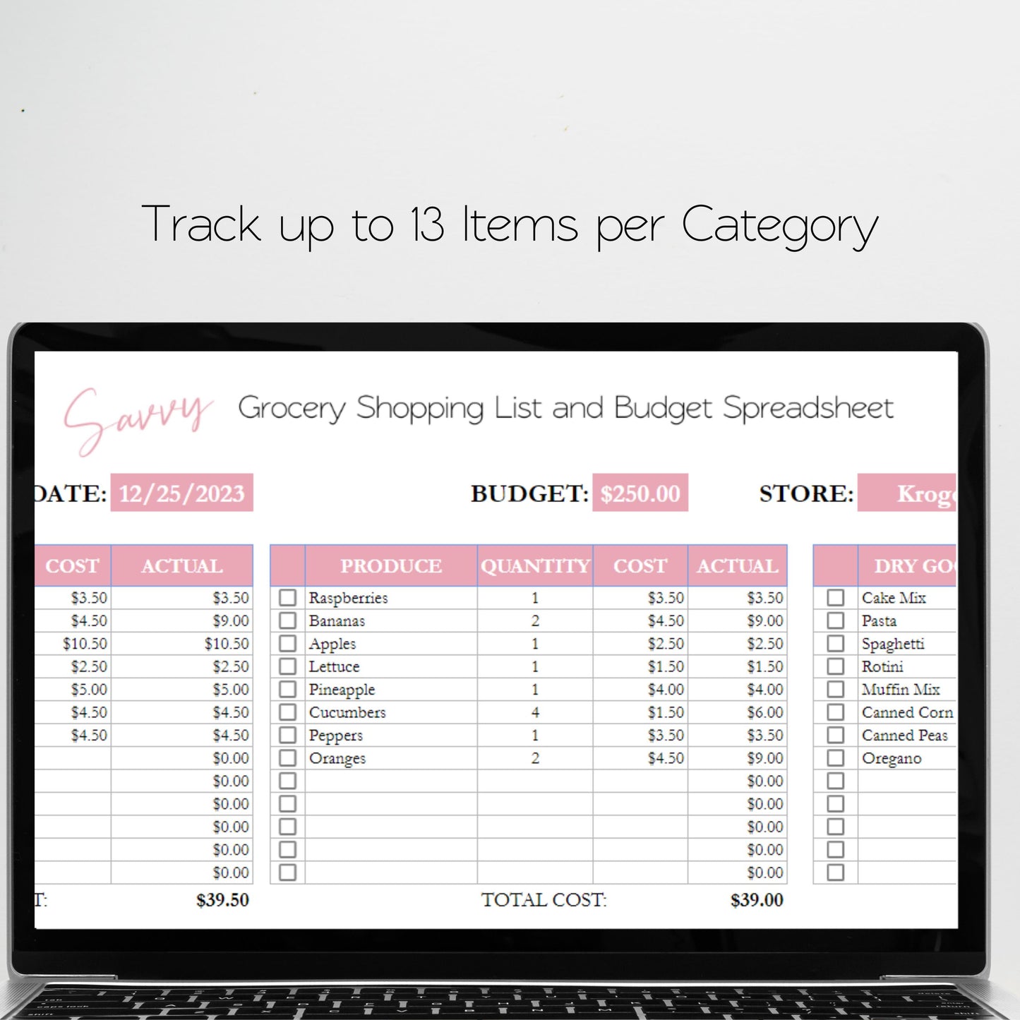 Grocery Shopping List and Budget Template Google Sheets Excel Spreadsheet