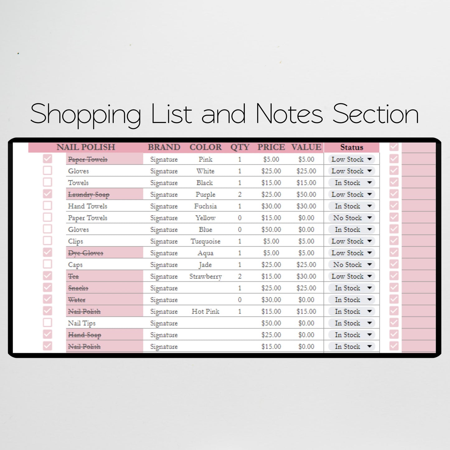 Salon Inventory Tracker Google Sheet