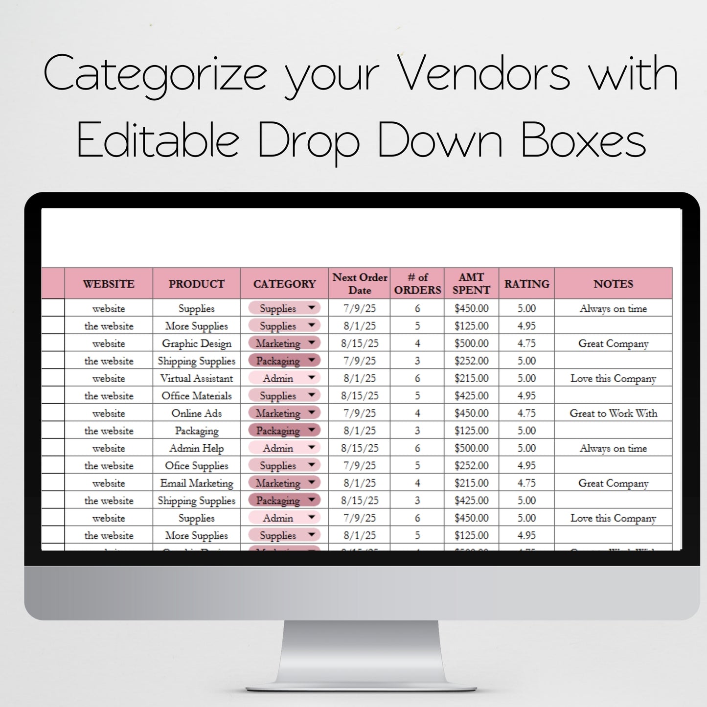 Vendor Tracker Template Google Sheets and Excel Spreadsheet