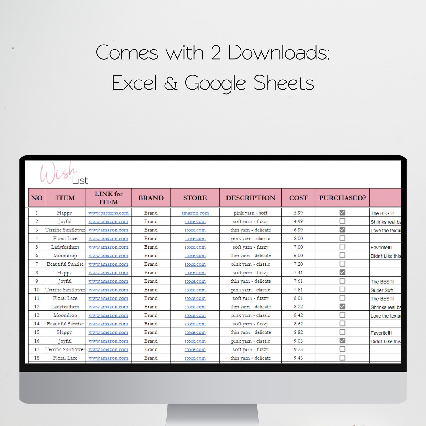 Crochet Planner Template Google Sheet and Excel Spreadsheet