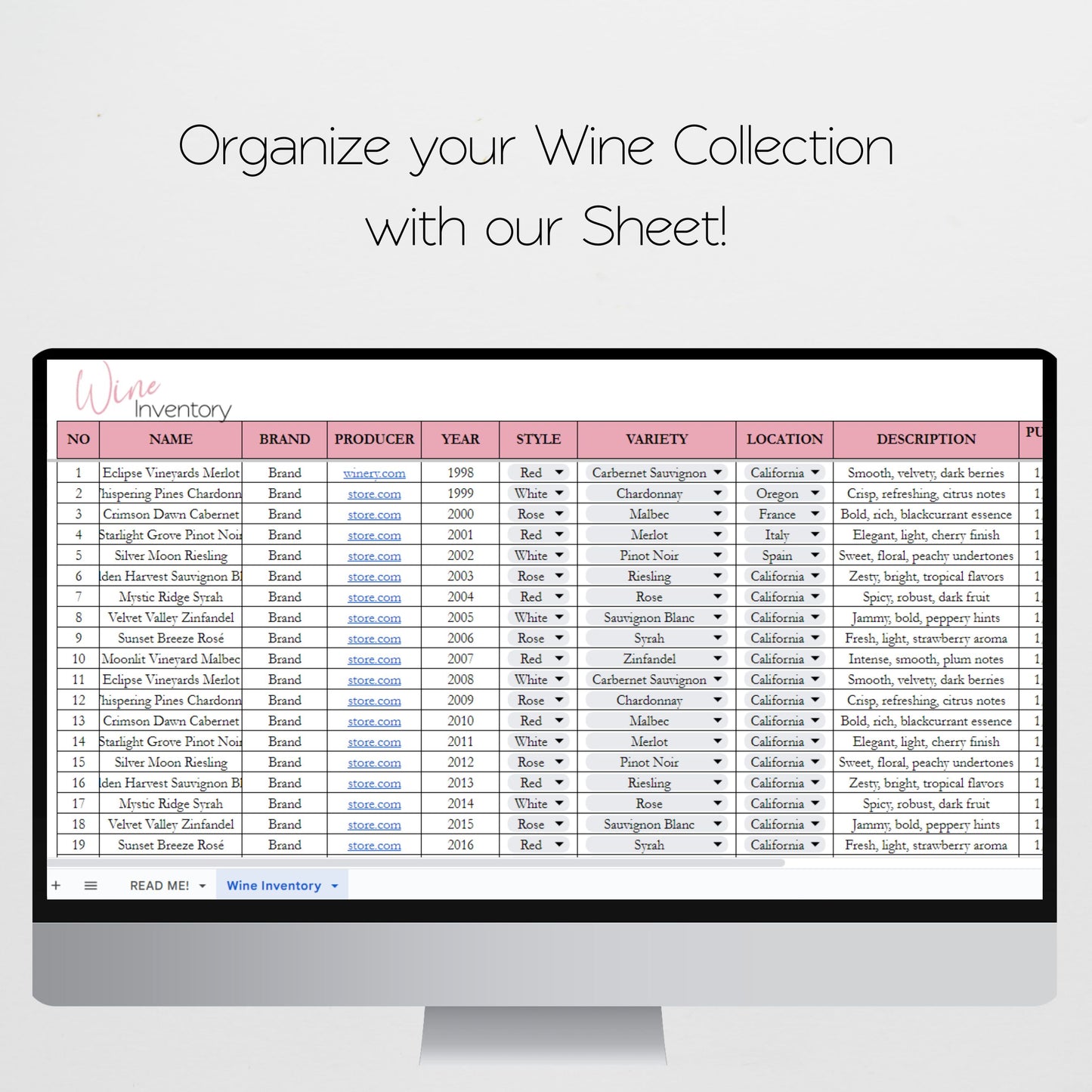 Wine Inventory Tracker Google Sheet