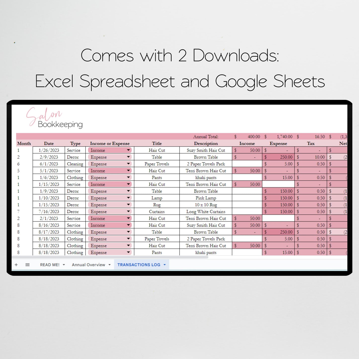Salon Bookkeeping Template Spreadsheet Google Sheet