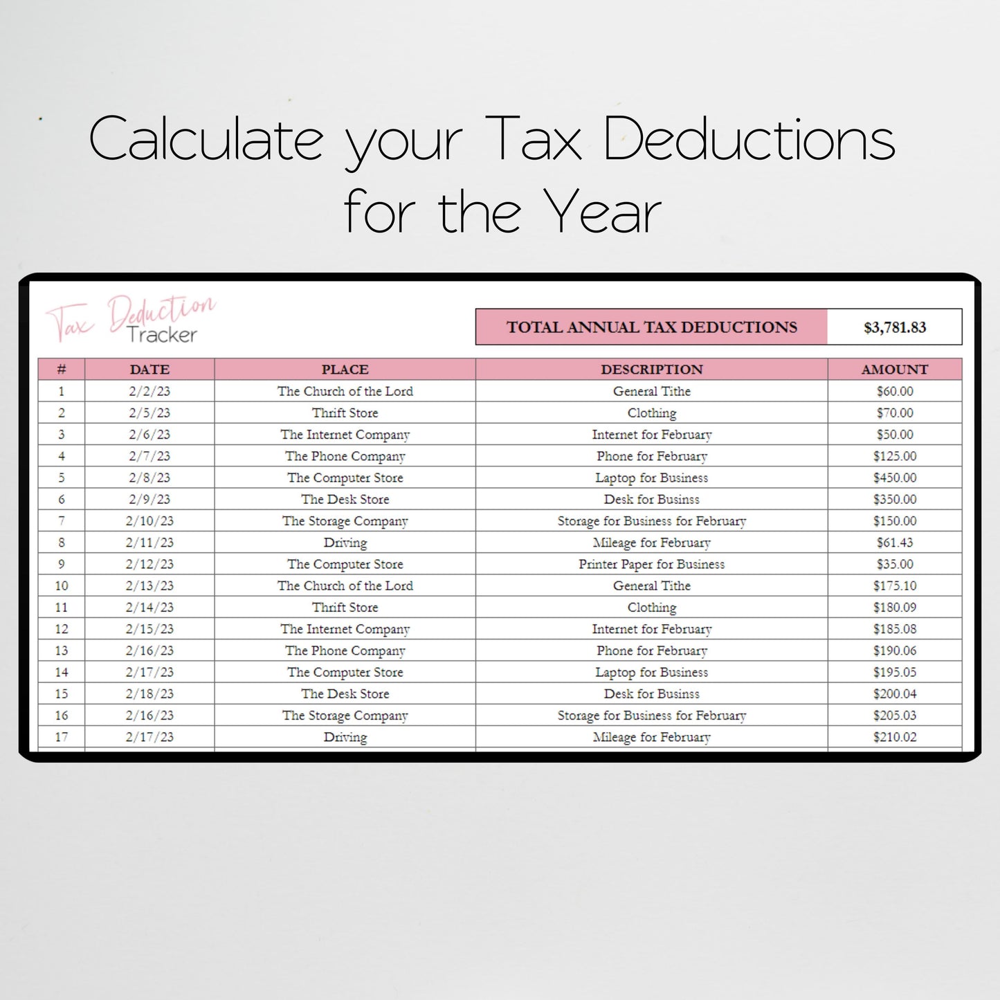 Tax Deduction Google Sheet and Excel Spreadsheet