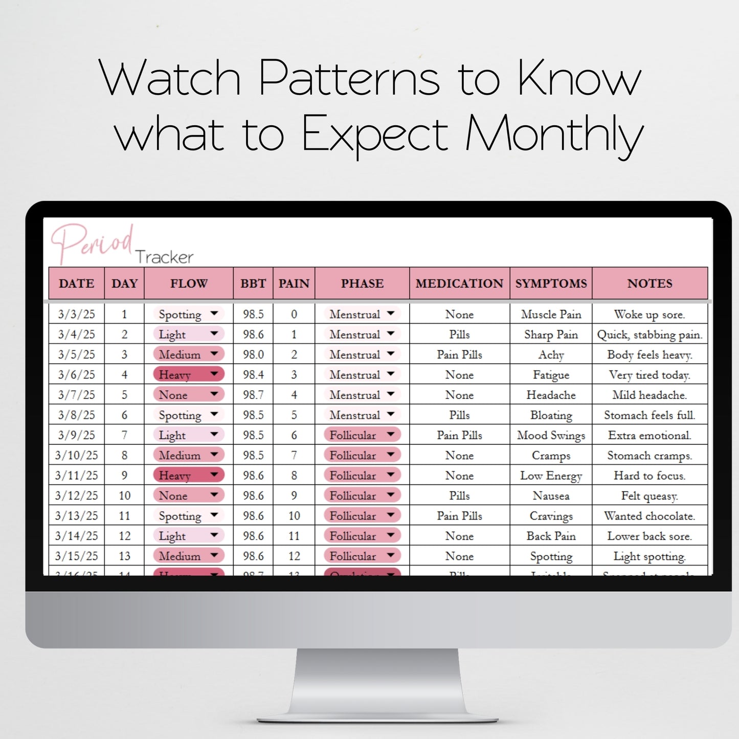 Period Tracker Template Google Sheets and Excel Spreadsheet