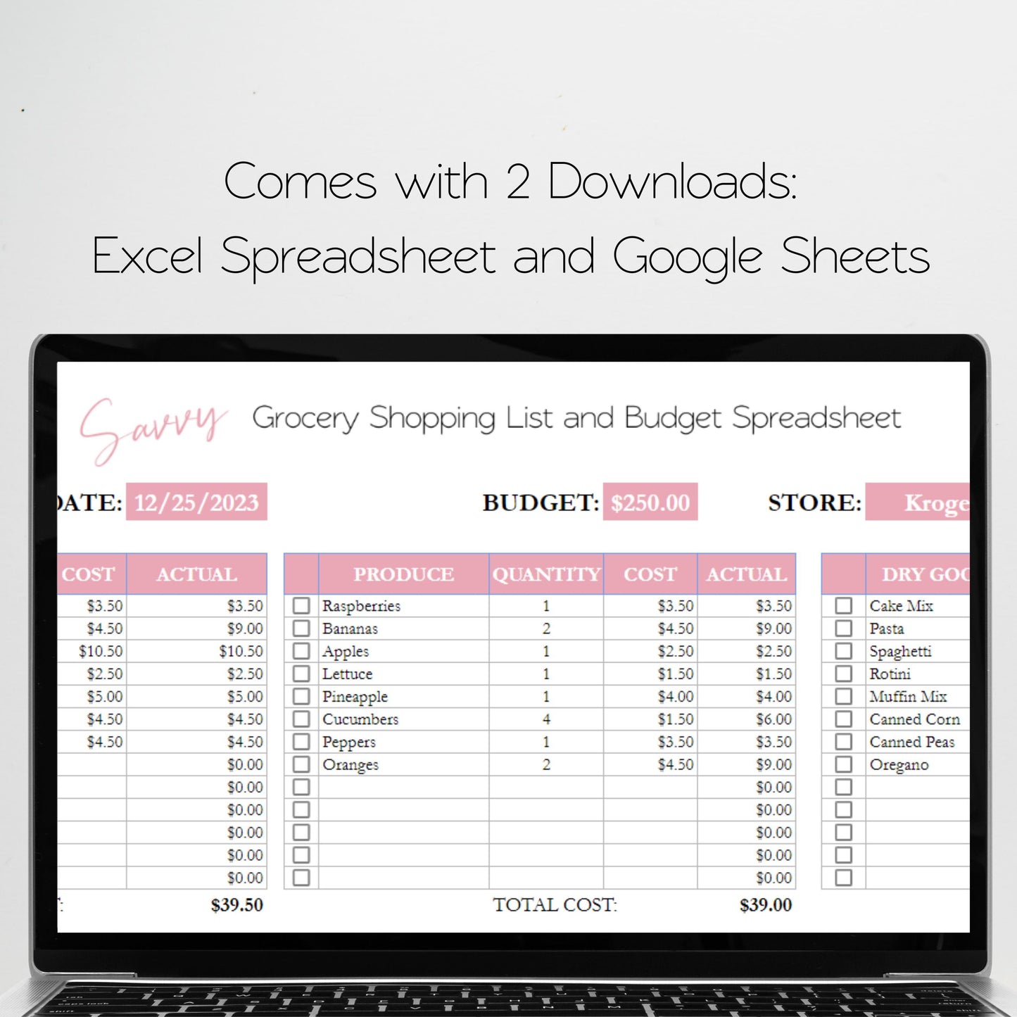 Grocery Shopping List and Budget Template Google Sheets Excel Spreadsheet