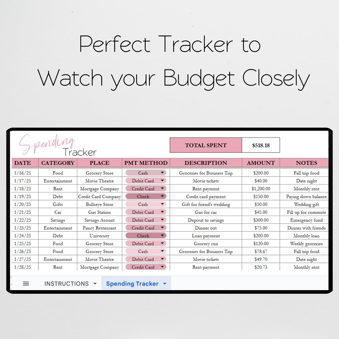 Spending Tracker Google Sheets Template and Excel Spreadsheet