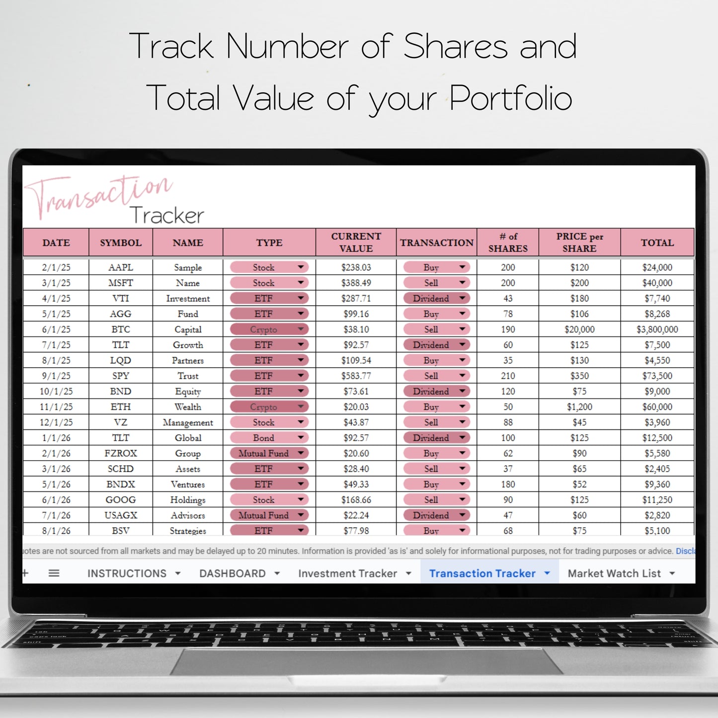 Investment Tracker Template Spreadsheet Google Sheet