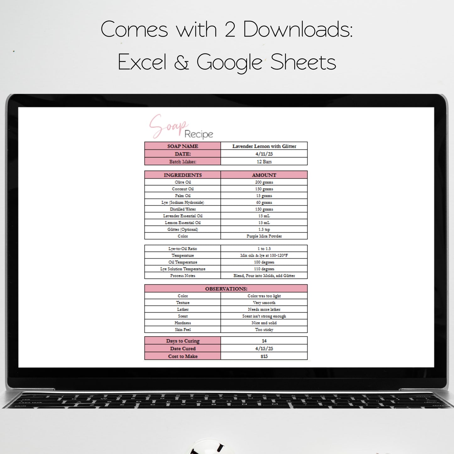Soap Making Business Template Bundle Google Sheet and Excel Spreadsheet