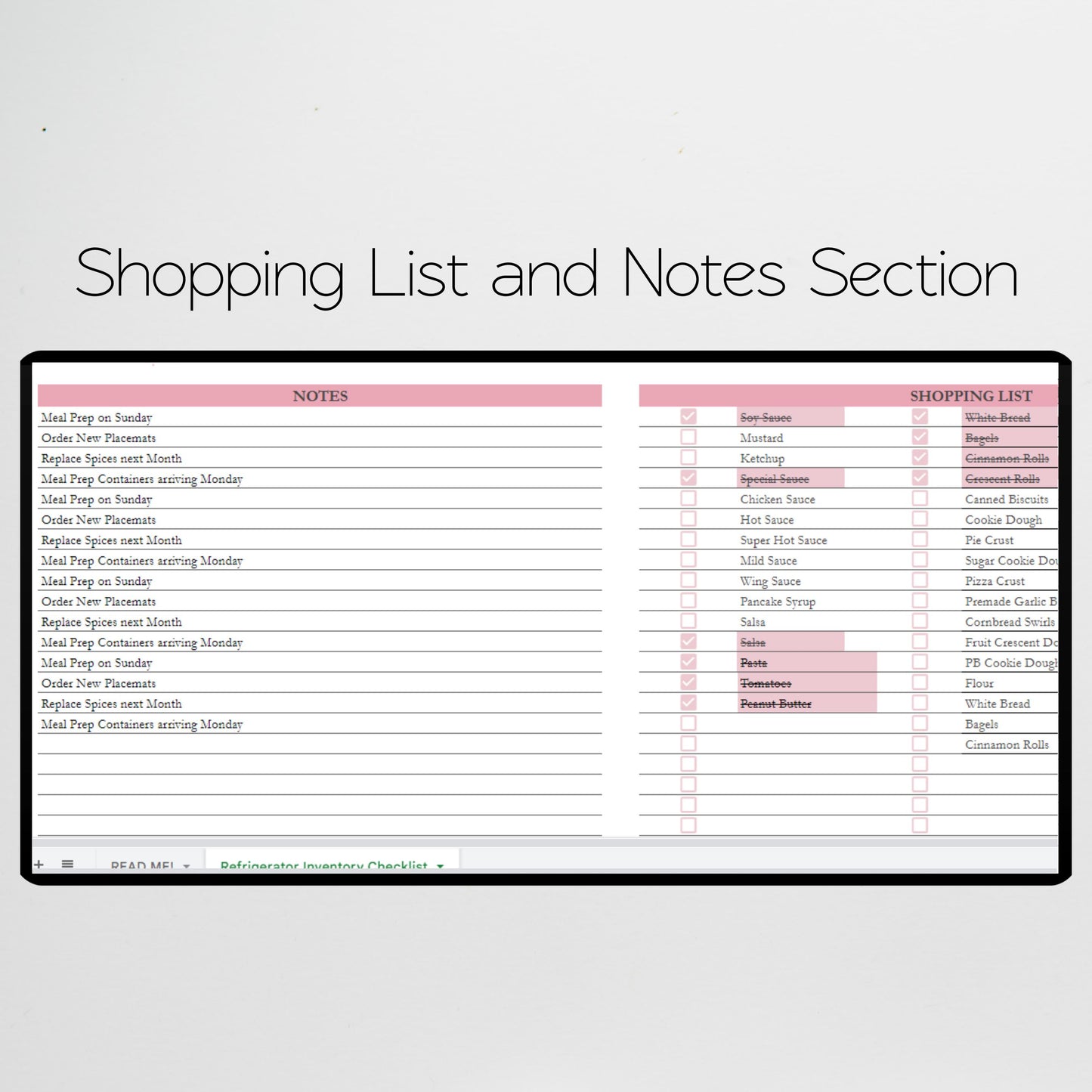 Refrigerator Inventory Google Sheet and Excel Spreadsheet