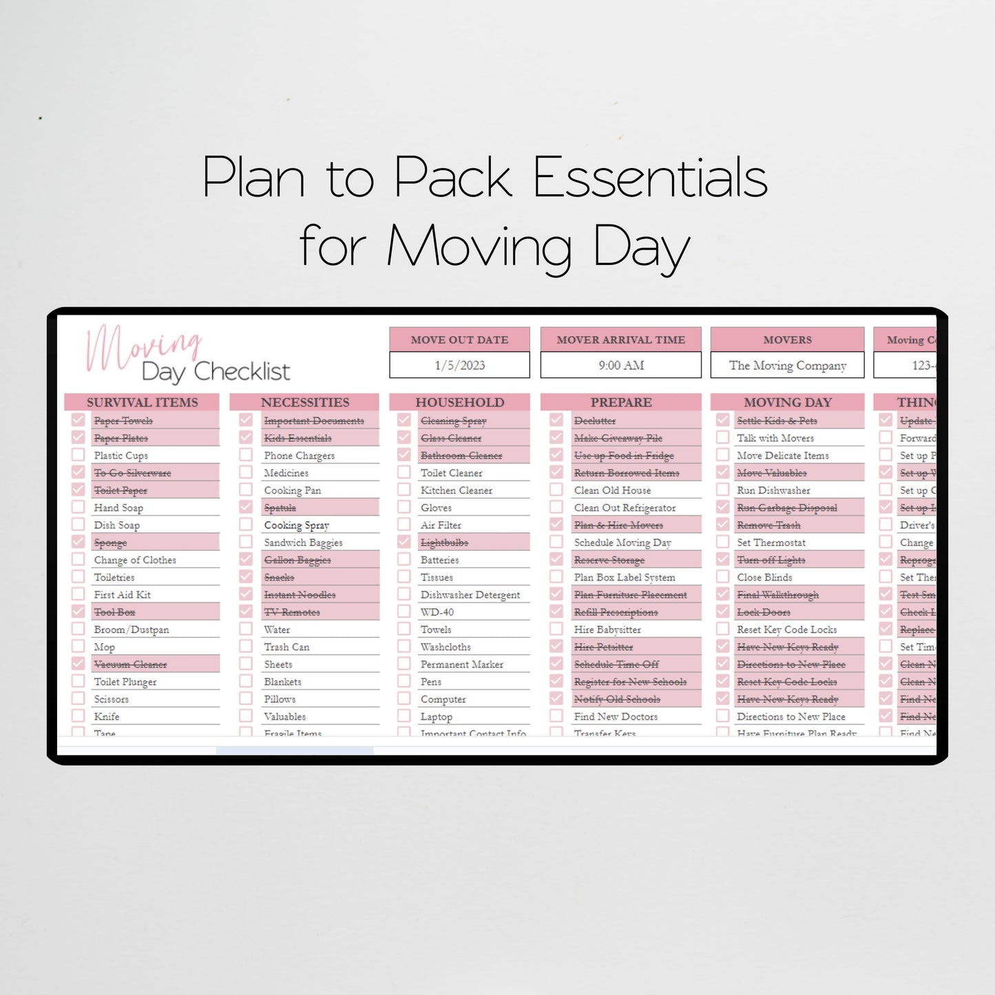 Moving Day Checklist Google Sheet and Excel Spreadsheet