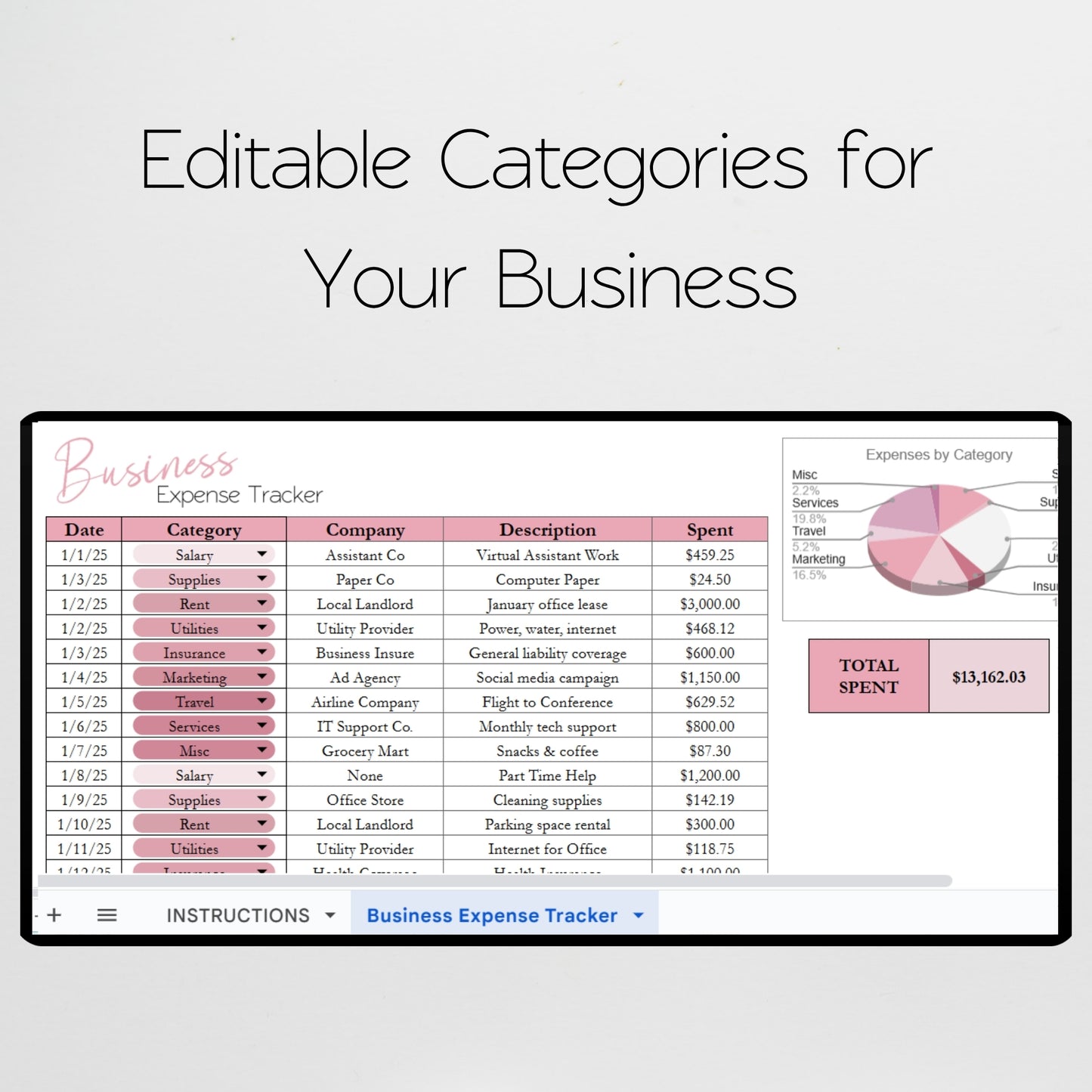 Business Expense Tracker Spreadsheet Template Google Sheets and Excel Spreadsheet