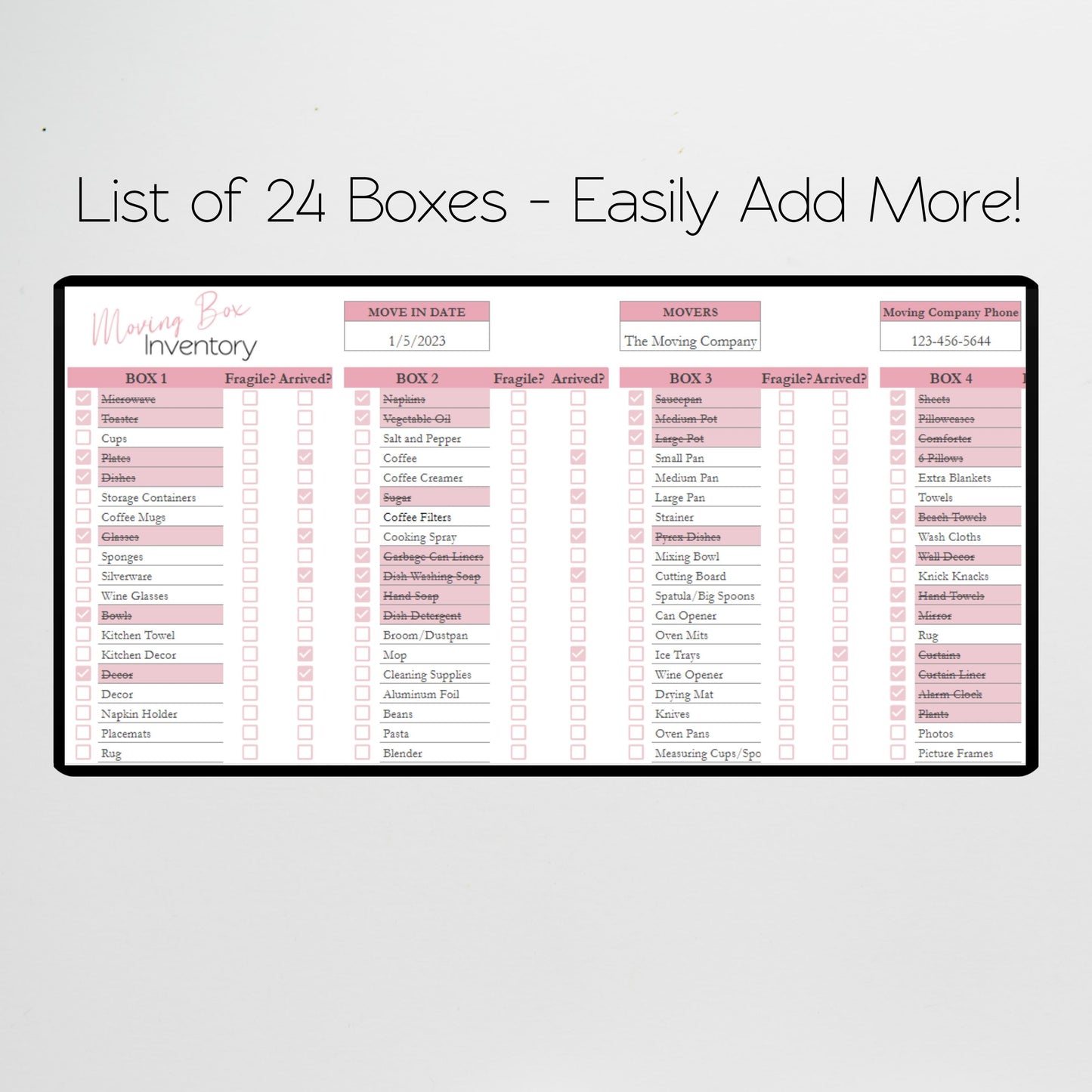 Moving Box Inventory Google Sheet and Excel Spreadsheet