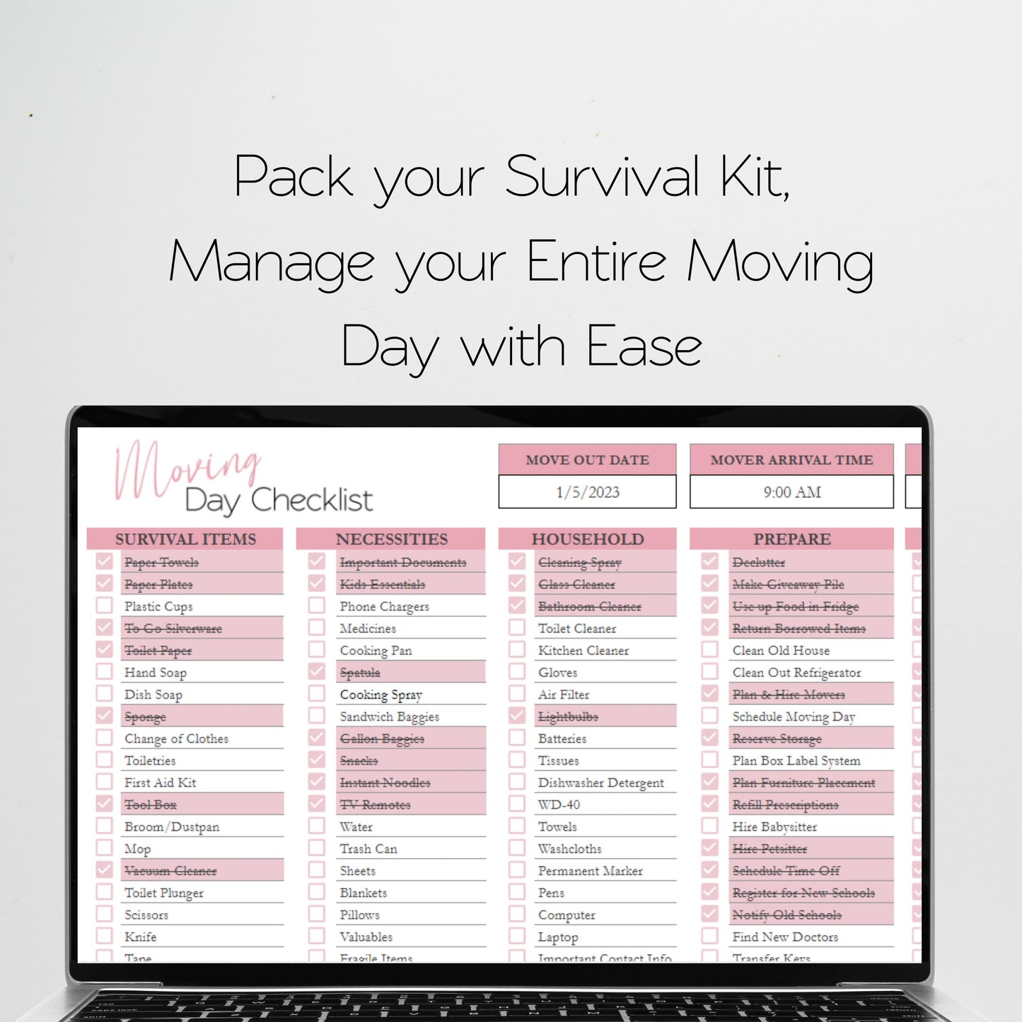 Home Moving Planner Bundle Google Sheet and Excel Spreadsheet