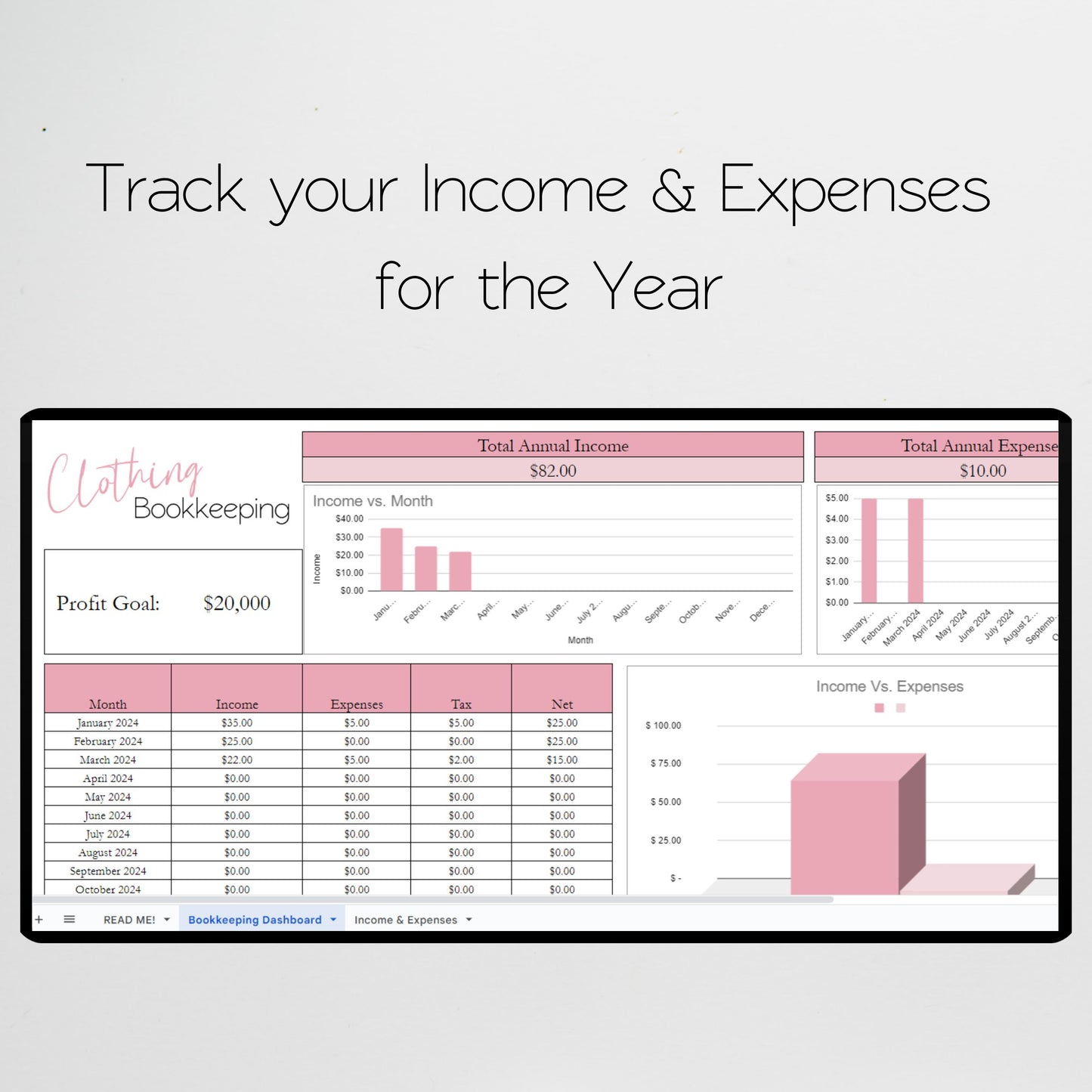 Clothing Bookkeeping Template Google Sheets Excel Spreadsheet