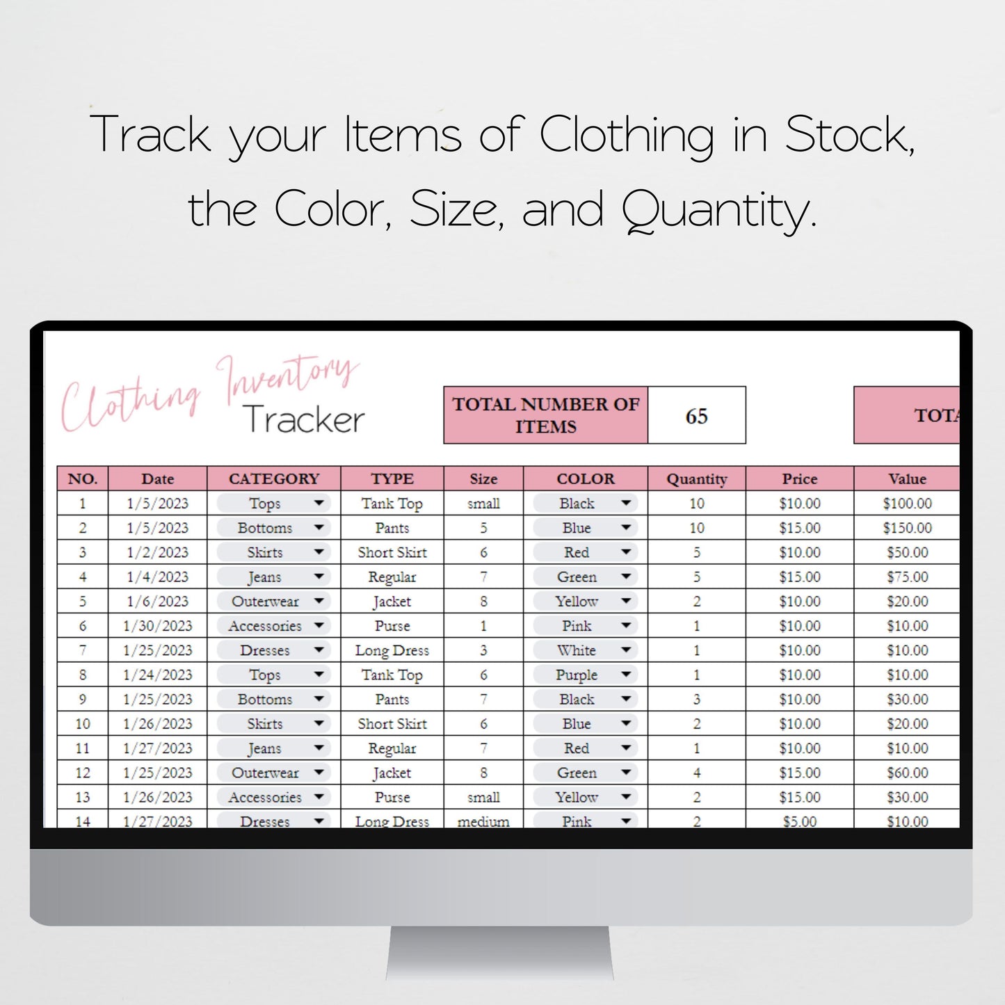 Clothing Inventory Tracker Google Sheet