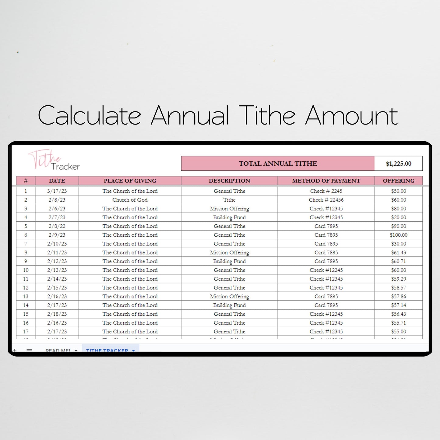 Tithe Tracker Google Sheet and Excel Spreadsheet