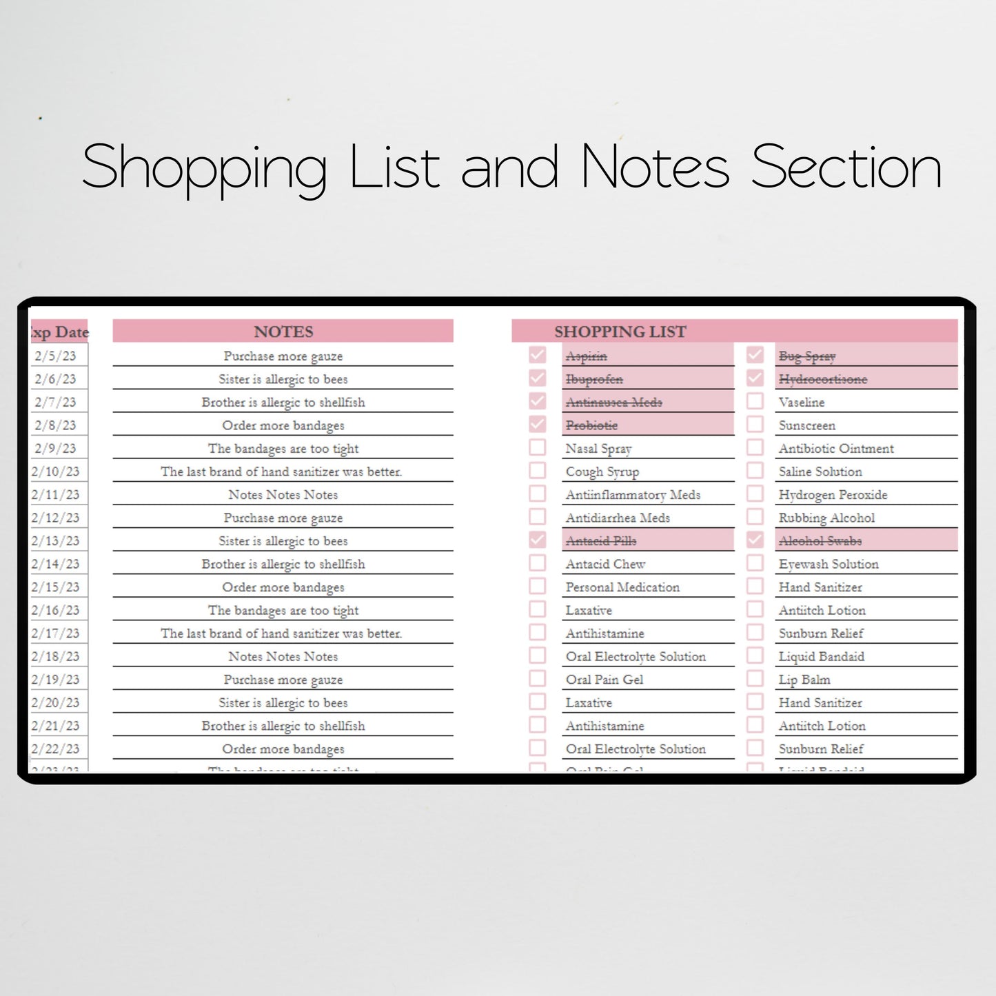 First Aid Kit Checklist Google Sheet and Excel Spreadsheet