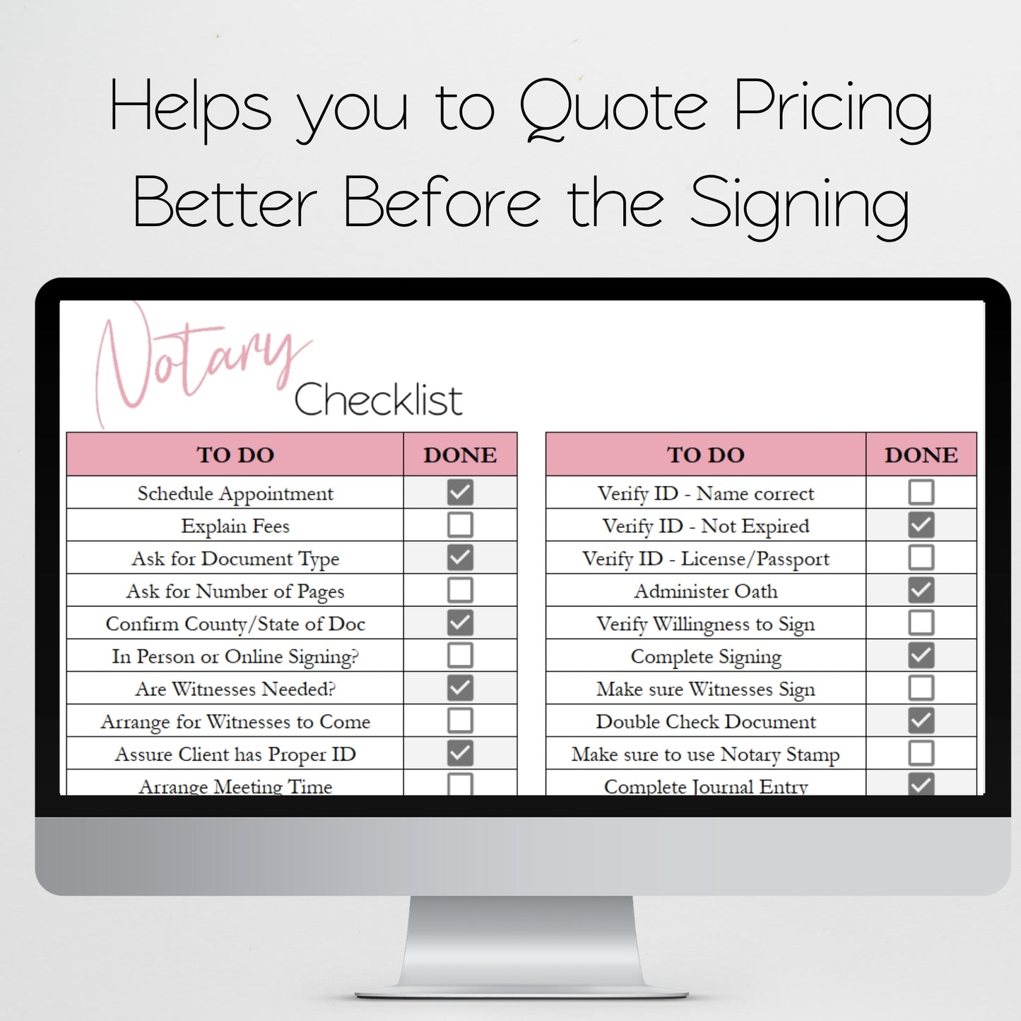 Notary Checklist Template for Google Sheets and Excel Spreadsheet